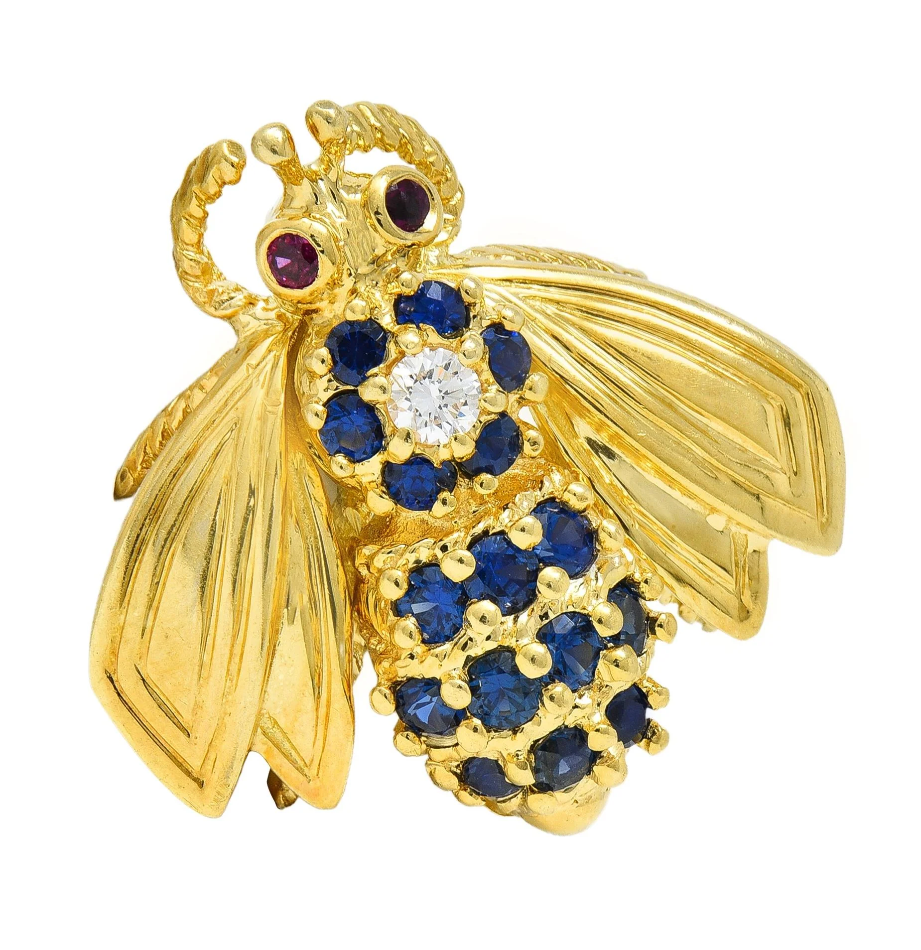 Tiffany & Co. 1960's Diamond Ruby Sapphire 18 Karat Yellow Gold Vintage Bee Bug Brooch