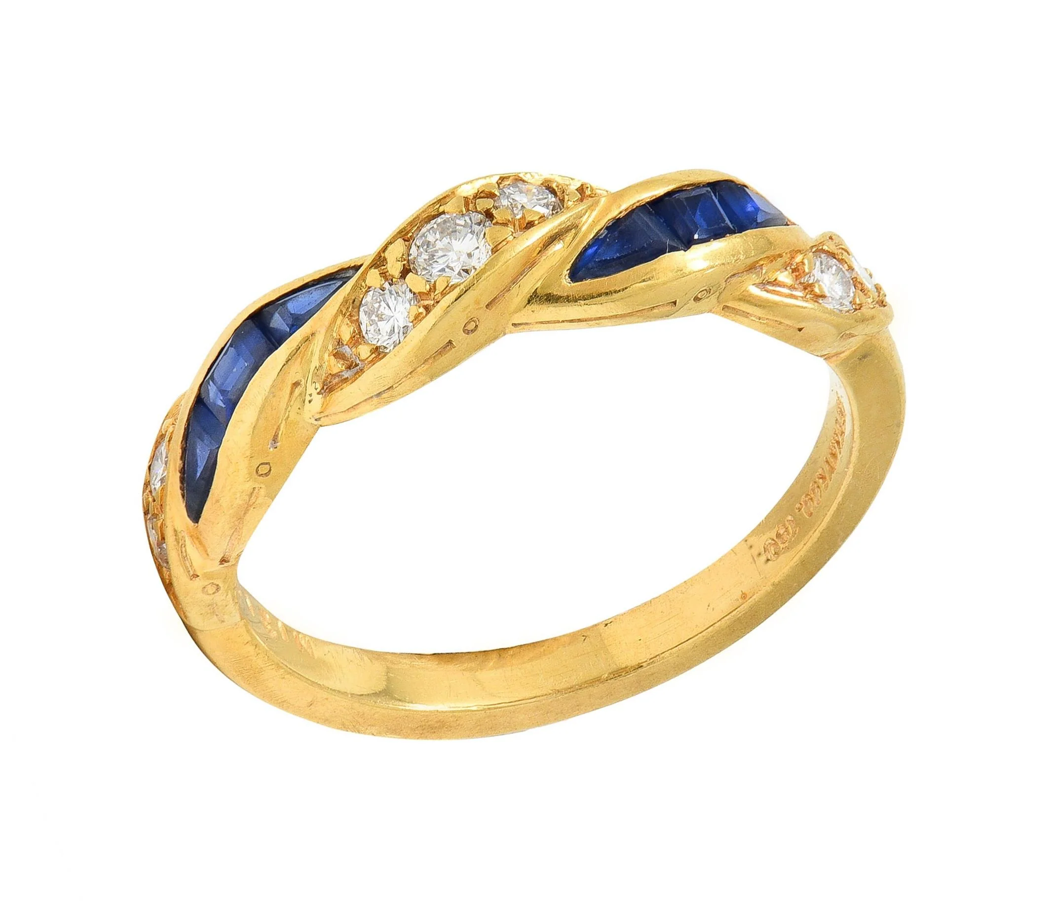 Tiffany & Co. 1960's Sapphire Diamond 18 Karat Yellow Gold Vintage Twist Band Ring - Image 6