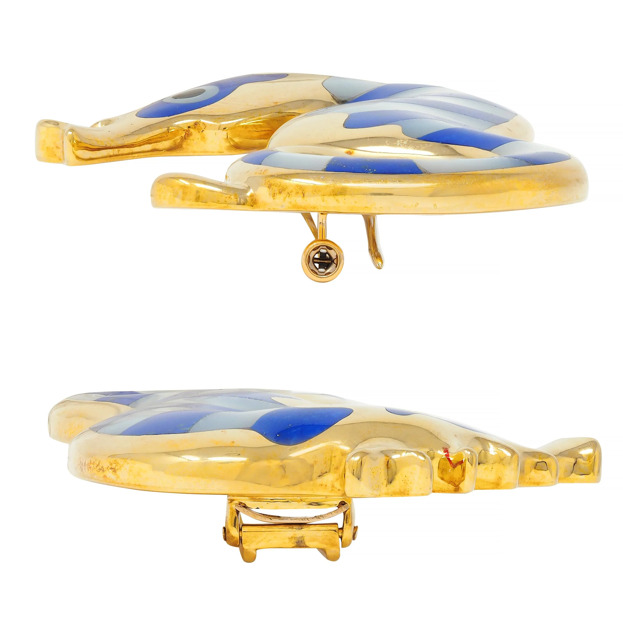 Tiffany & Co. 1970's Lapis Lazuli Mother-Of-Pearl Onyx 18 Karat Gold Vintage Seahorse Brooch - Image 7