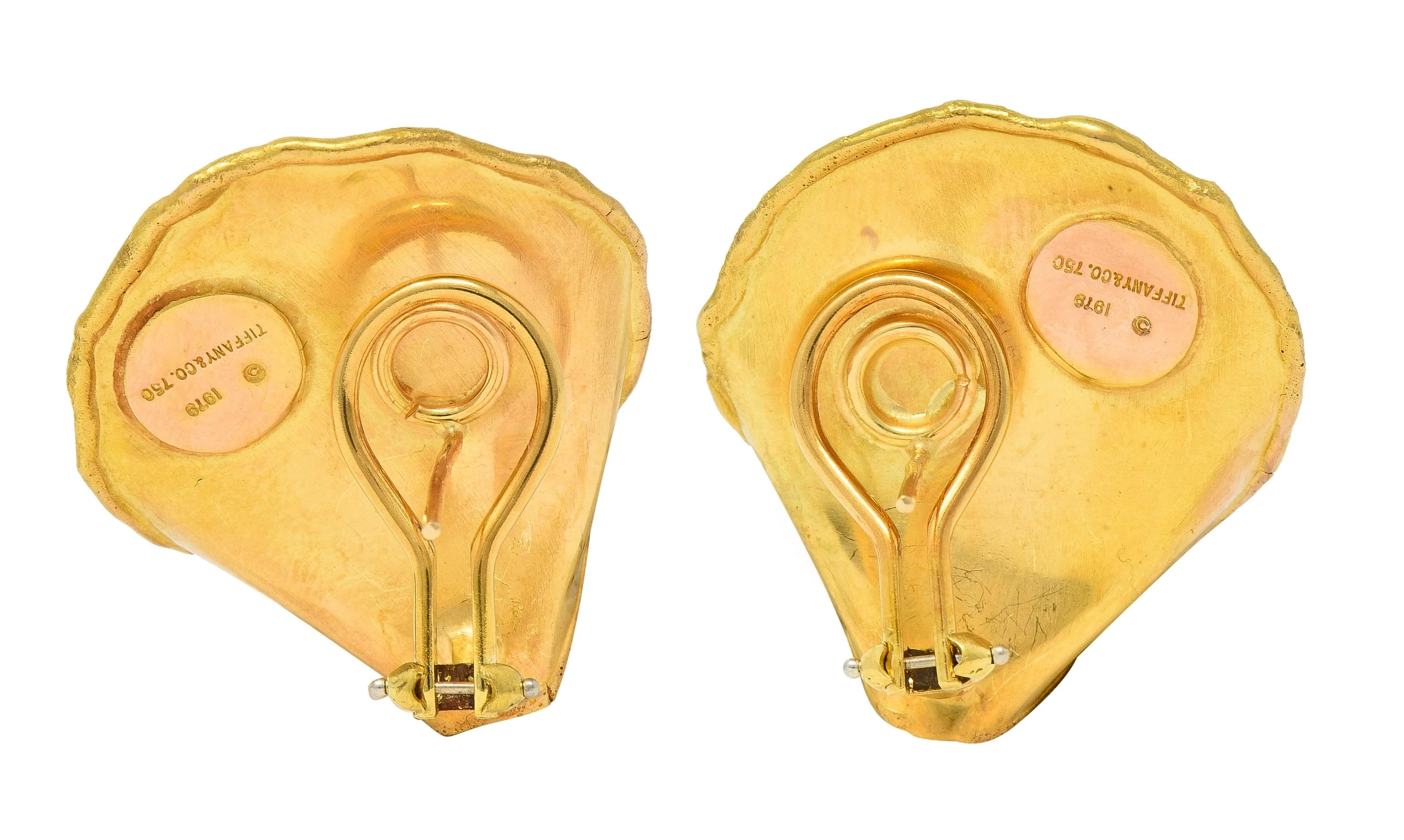 Tiffany & Co. 1979 Green Enamel 18 Karat Yellow Gold Vintage Rose Petal Earrings - Image 3