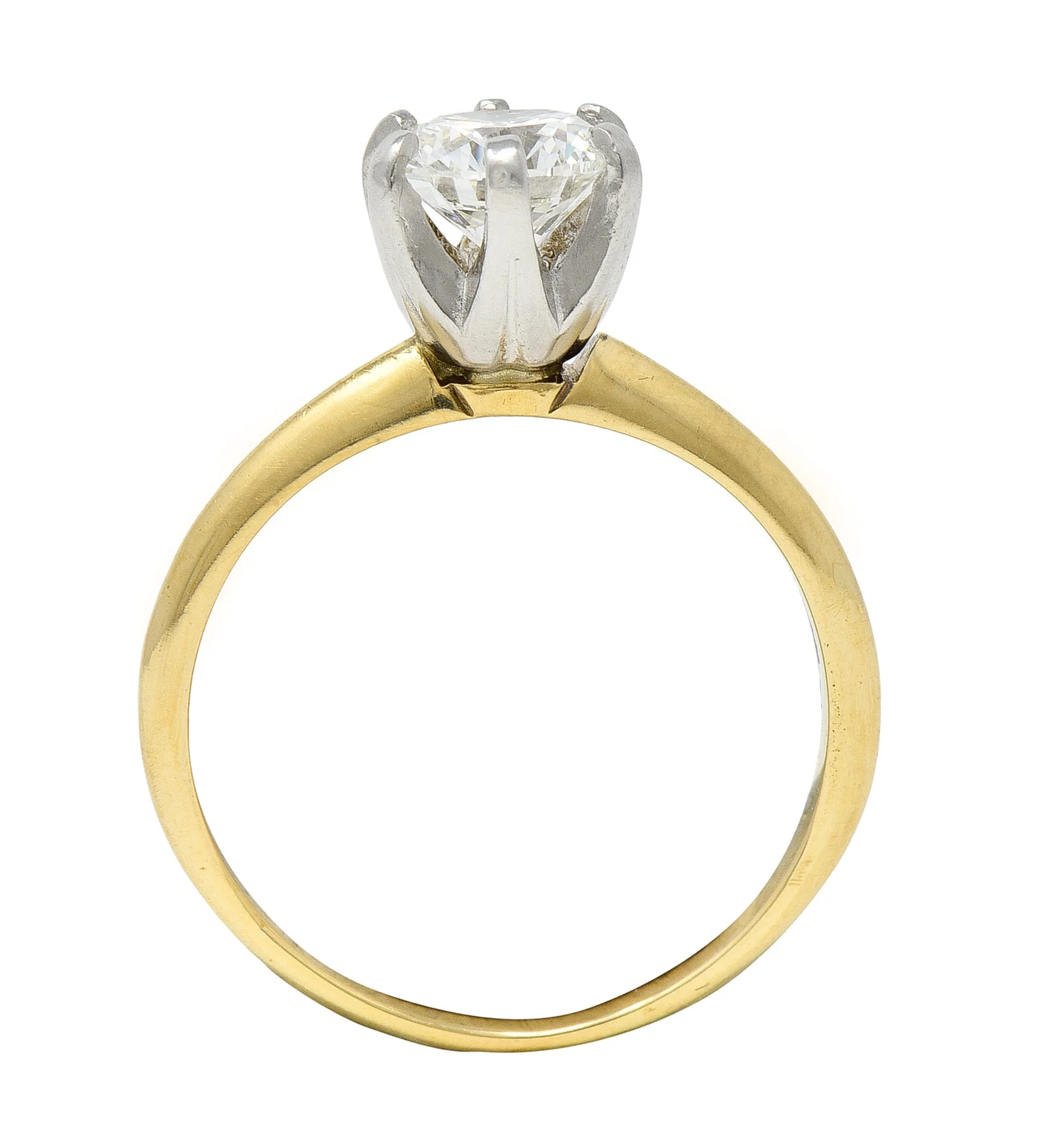 Tiffany & Co. 1980's 1.02 CTW Diamond Platinum 18 Karat Yellow Gold Six Prong Knife Edge Vintage Solitaire Engagement Ring GIA - Image 10
