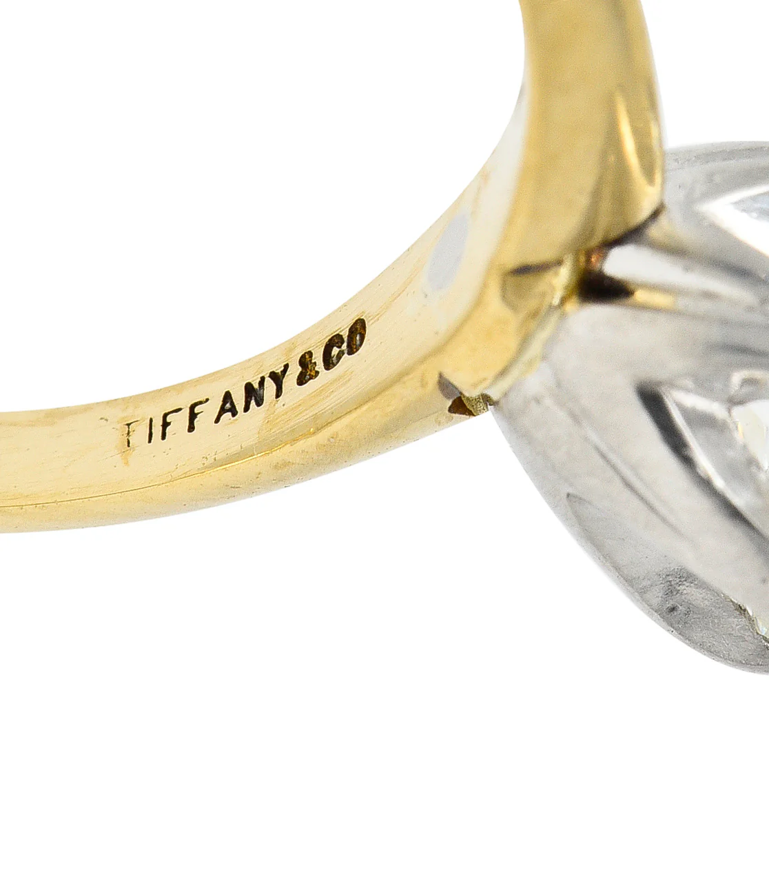 Tiffany & Co. 1980's 1.02 CTW Diamond Platinum 18 Karat Yellow Gold Six Prong Knife Edge Vintage Solitaire Engagement Ring GIA - Image 8