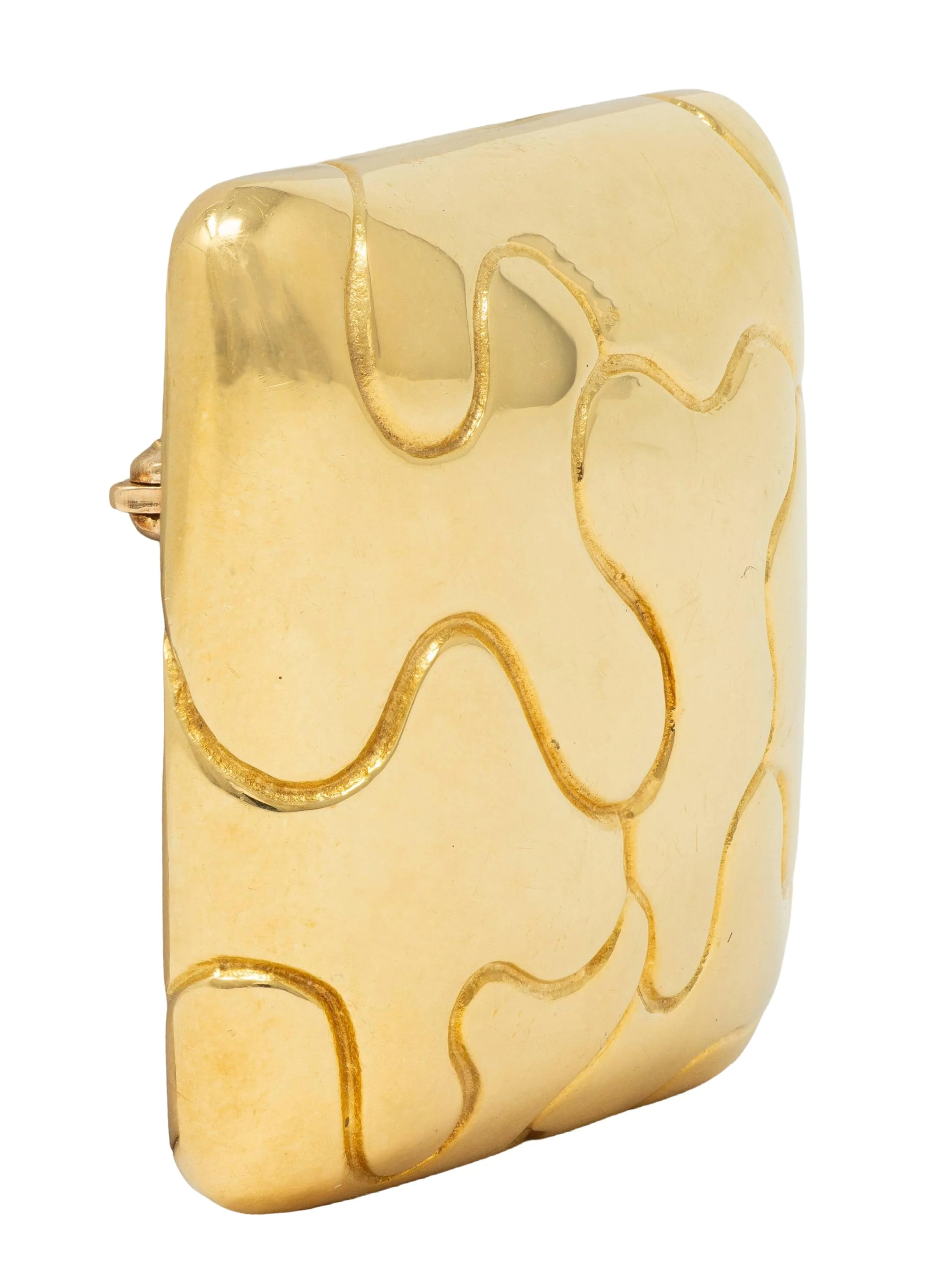 Tiffany & Co. 1980's 18 Karat Yellow Gold Vintage Squiggle Cushion Brooch - Image 5
