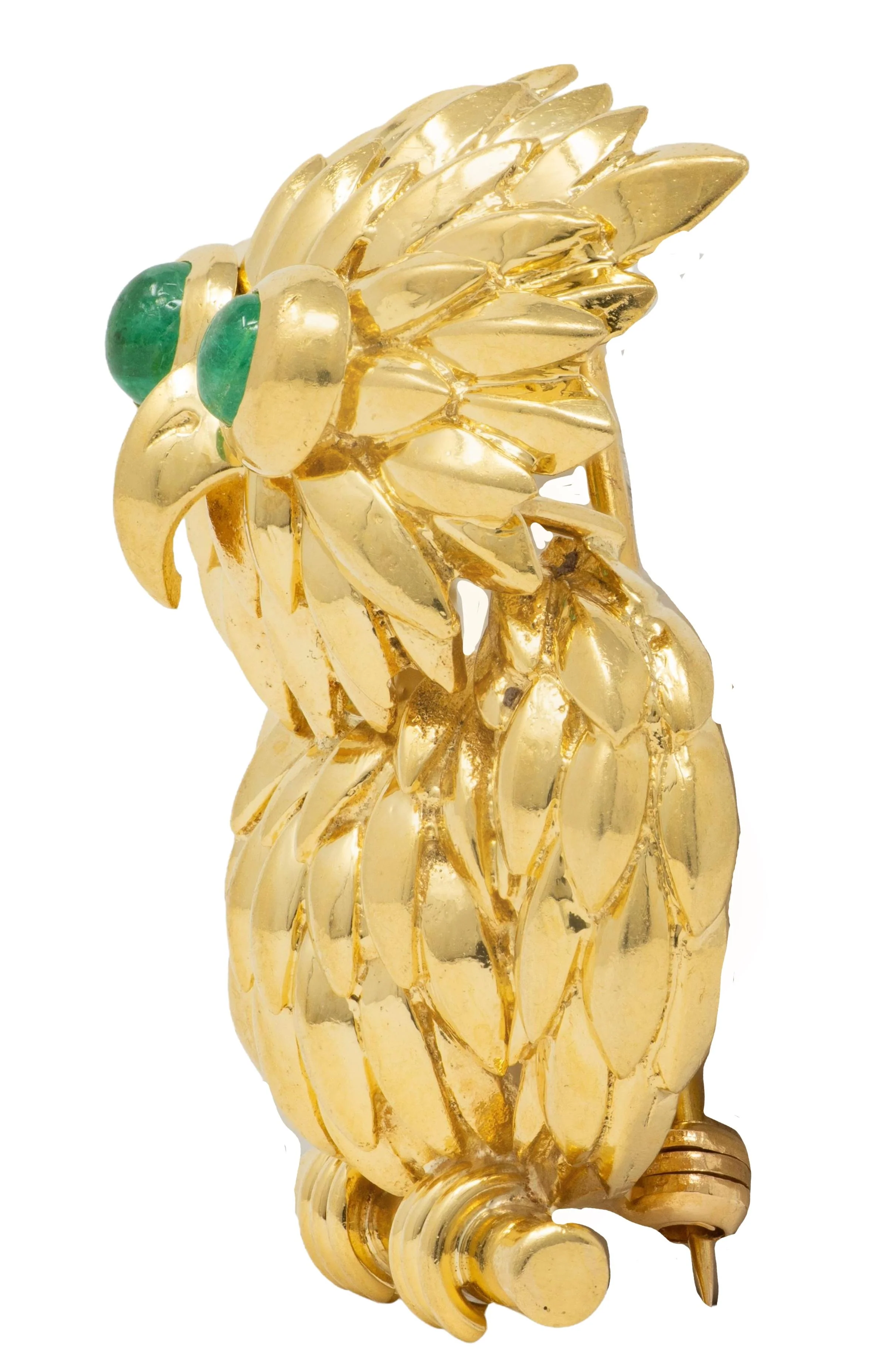 Tiffany & Co. 1980's Emerald 18 Karat Yellow Gold Vintage Owl Brooch - Image 3