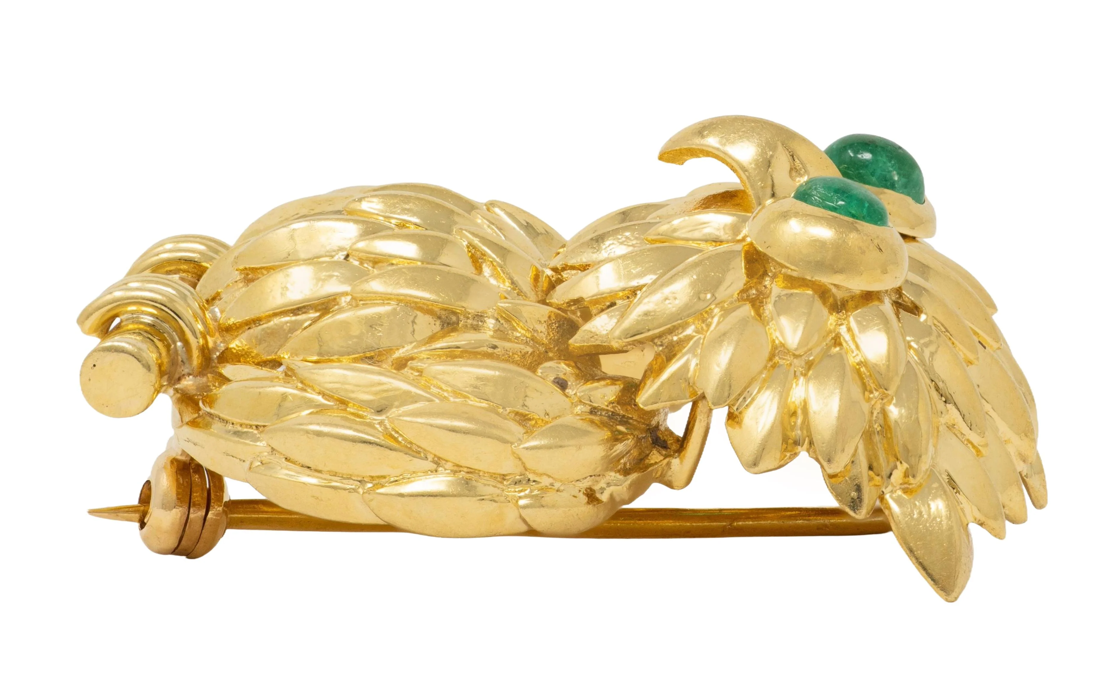 Tiffany & Co. 1980's Emerald 18 Karat Yellow Gold Vintage Owl Brooch - Image 7