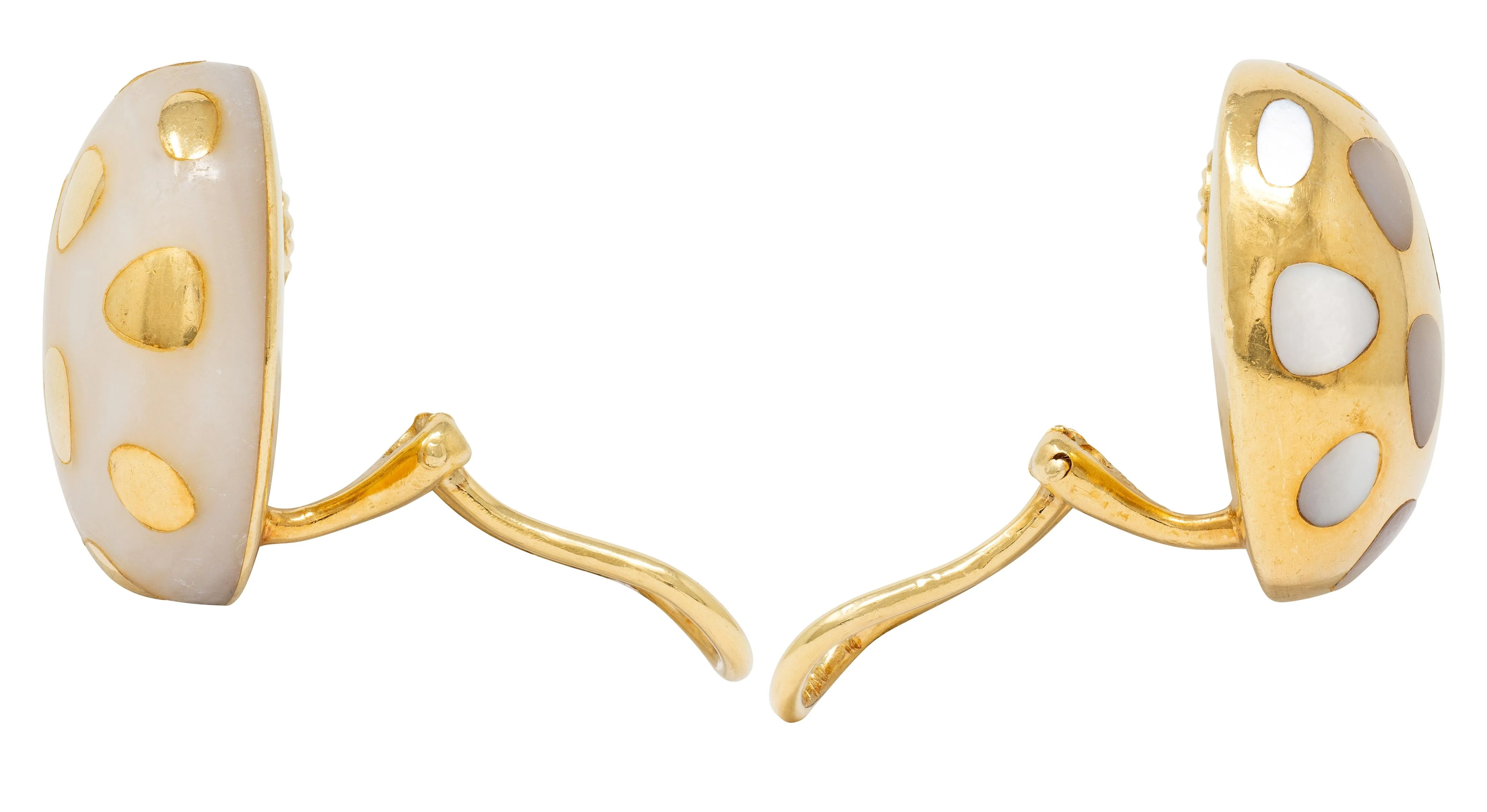 Tiffany & Co. 1980's Mother-Of-Pearl 18 Karat Yellow Gold Vintage Inlay Positive Negative Ear-Clip Earrings - Image 5