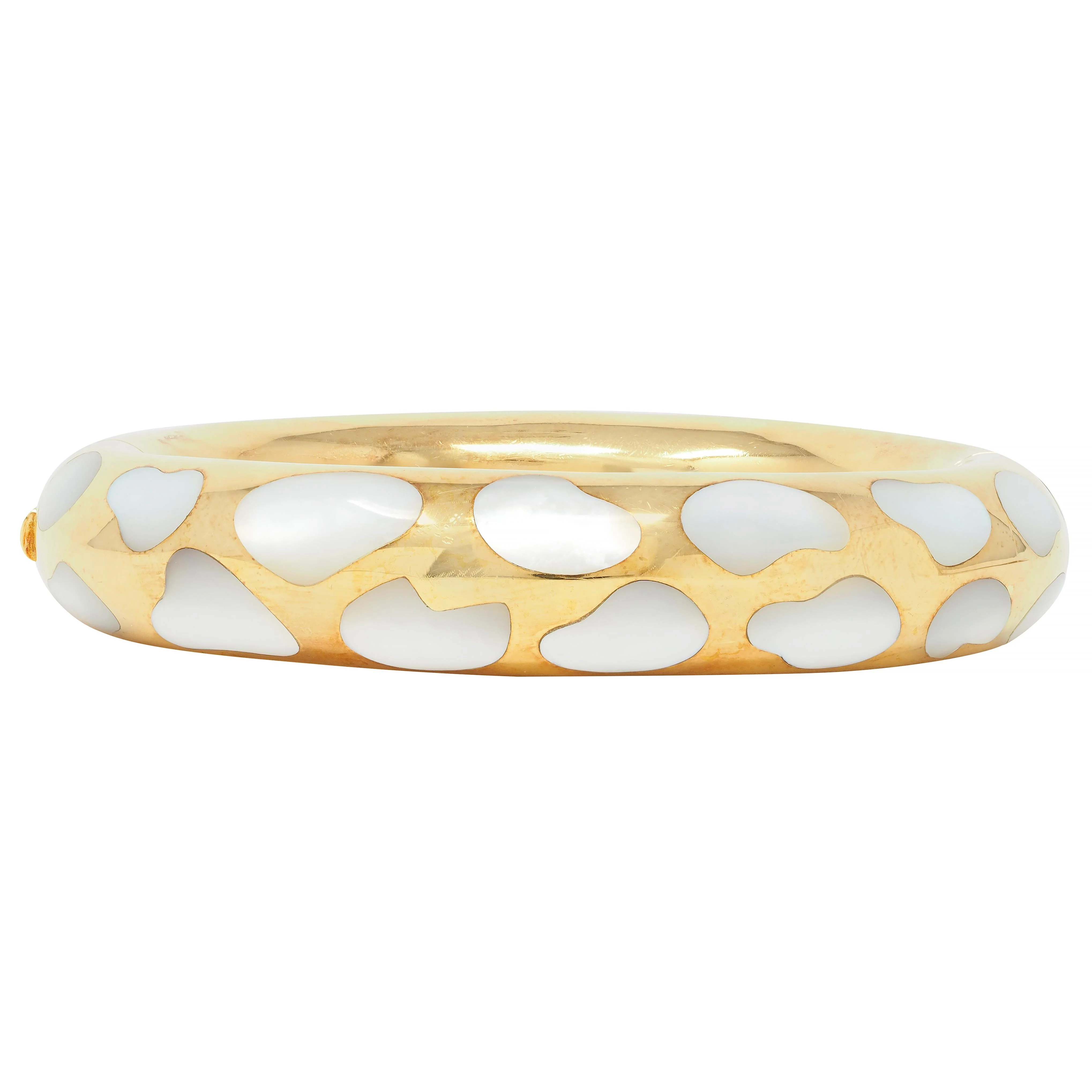 Tiffany & Co. 1985 Mother-Of-Pearl 18 Karat Yellow Gold Inlay Vintage Bangle Bracelet - Image 2