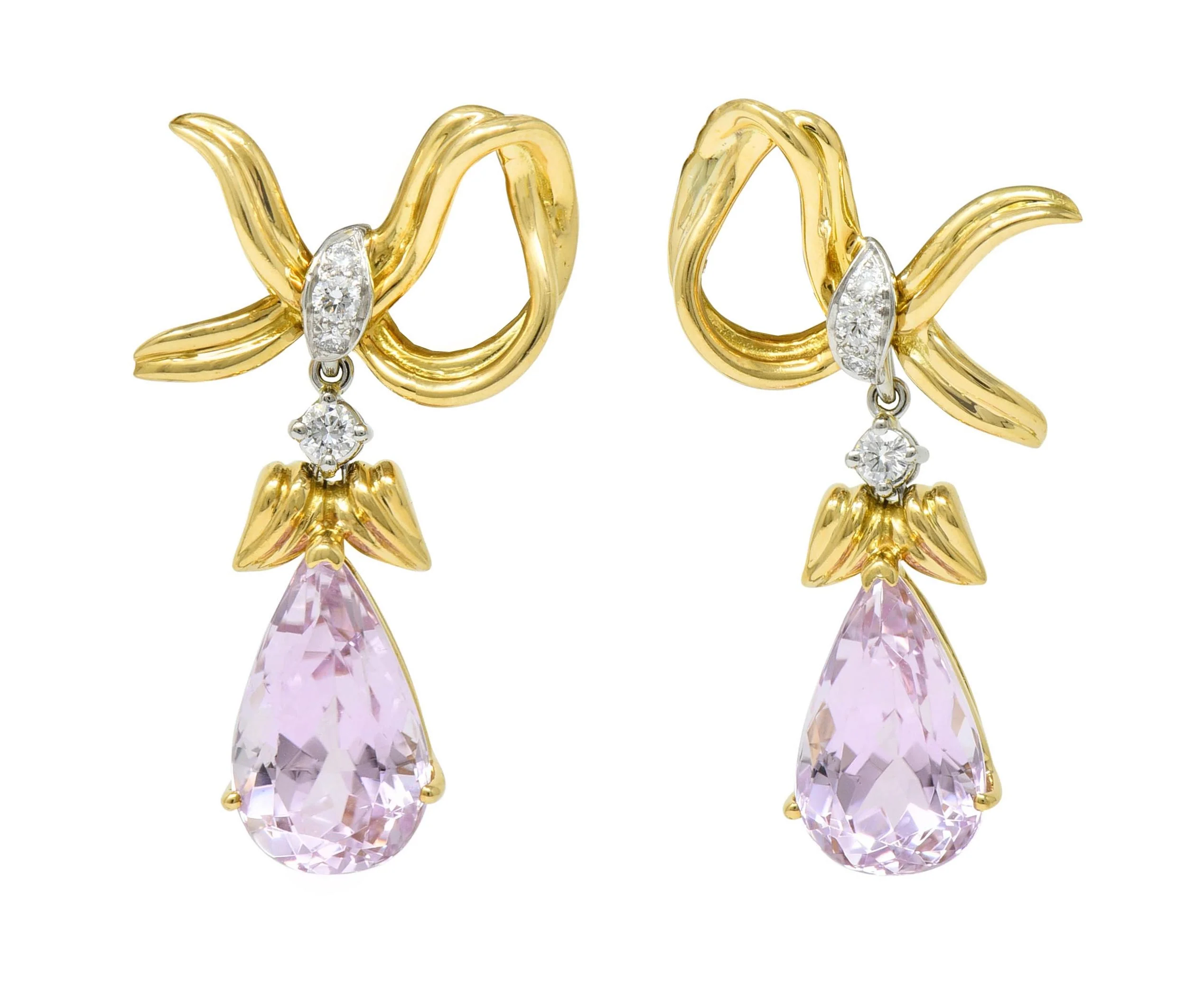 Tiffany & Co. 1988 12.02 CTW Kunzite Diamond Platinum 18 Karat Gold Vintage Angel Drop Earrings