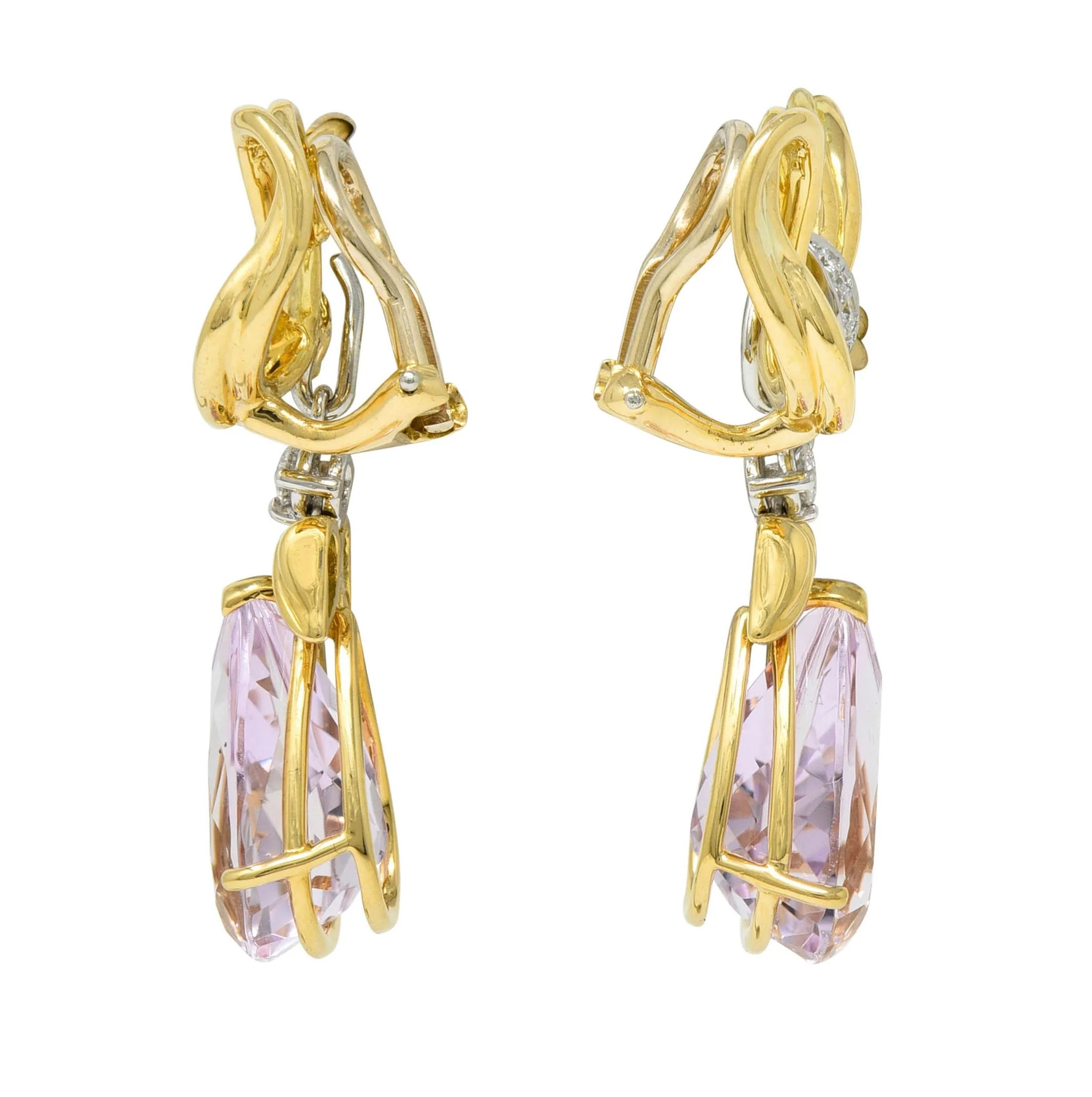 Tiffany & Co. 1988 12.02 CTW Kunzite Diamond Platinum 18 Karat Gold Vintage Angel Drop Earrings - Image 3