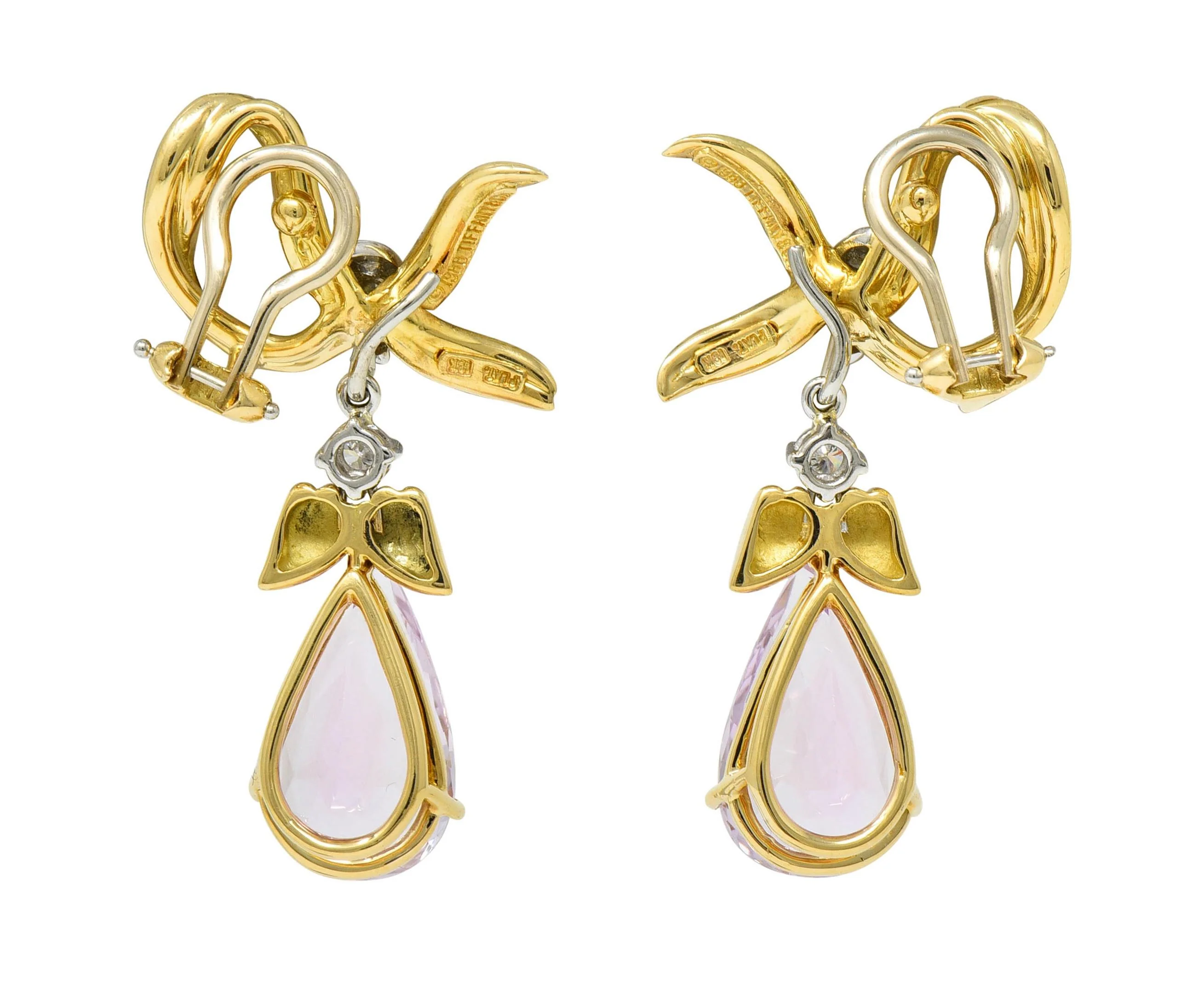 Tiffany & Co. 1988 12.02 CTW Kunzite Diamond Platinum 18 Karat Gold Vintage Angel Drop Earrings - Image 4
