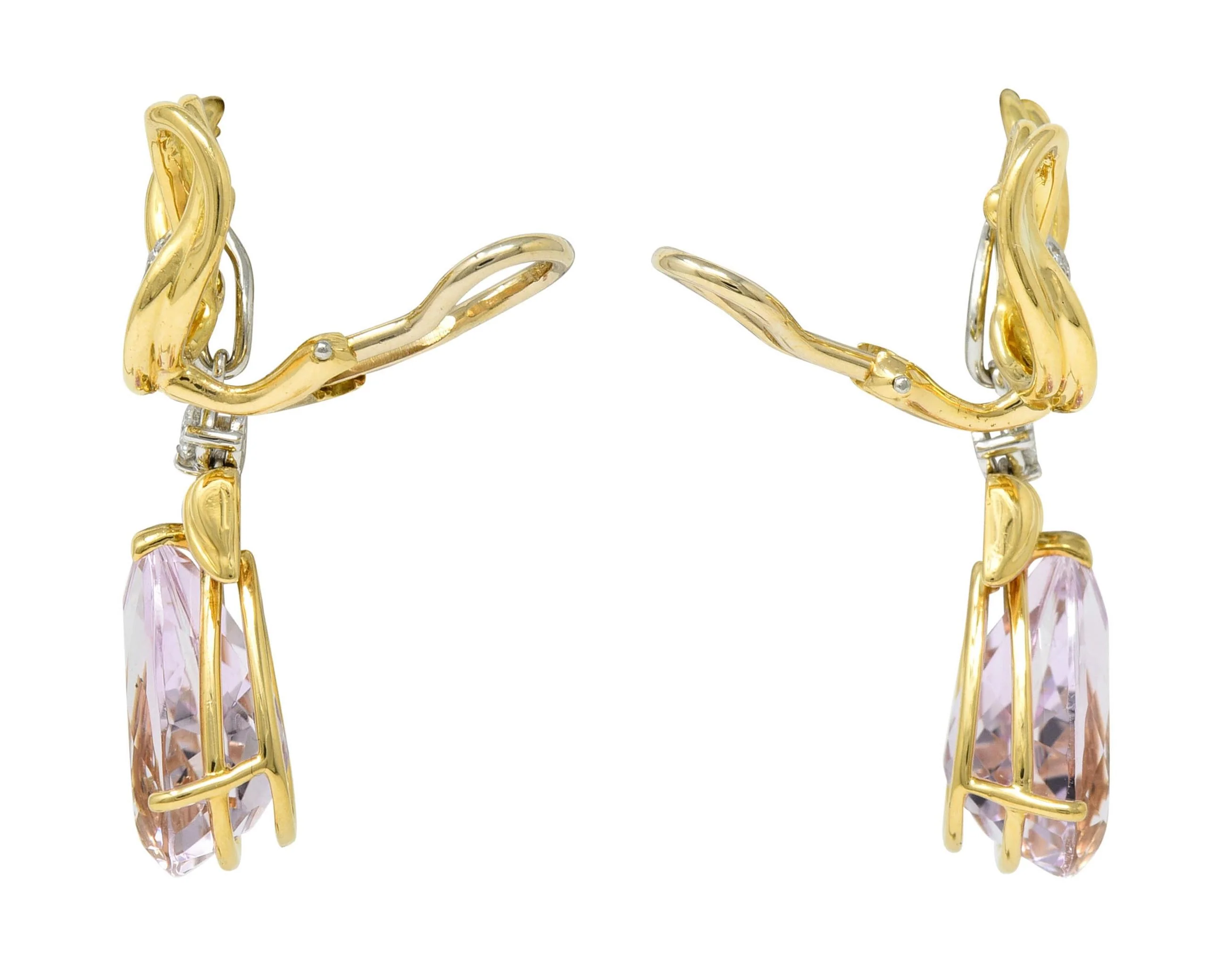 Tiffany & Co. 1988 12.02 CTW Kunzite Diamond Platinum 18 Karat Gold Vintage Angel Drop Earrings - Image 5