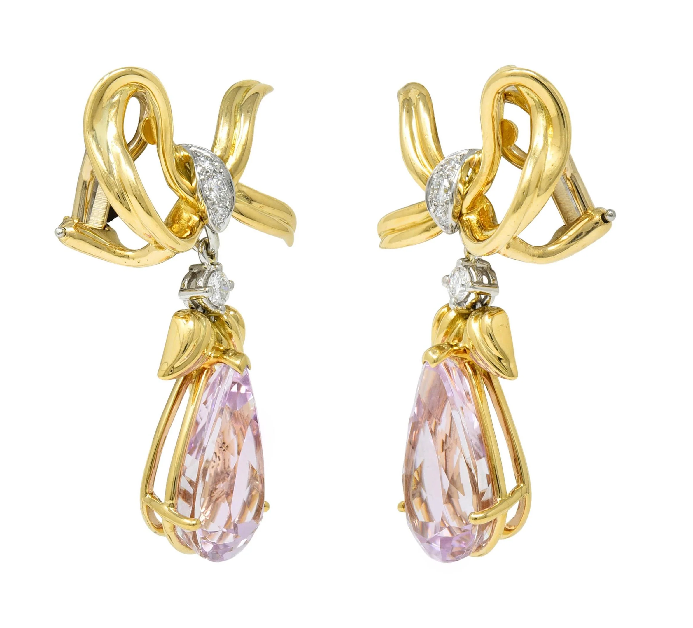 Tiffany & Co. 1988 12.02 CTW Kunzite Diamond Platinum 18 Karat Gold Vintage Angel Drop Earrings - Image 7