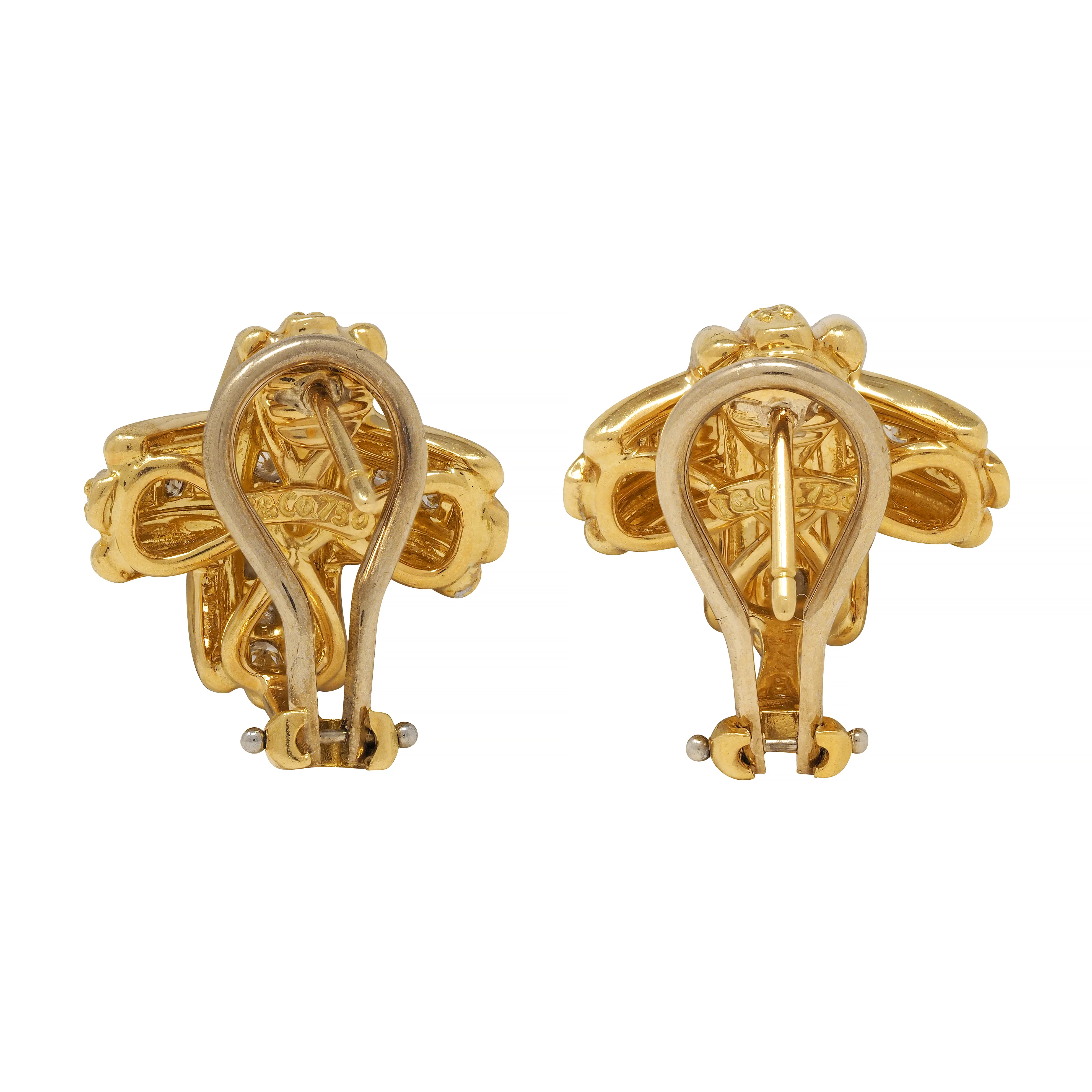 Tiffany & Co. 1990's 0.90 CTW Diamond 18 Karat Yellow Gold Signature X Earrings - Image 4