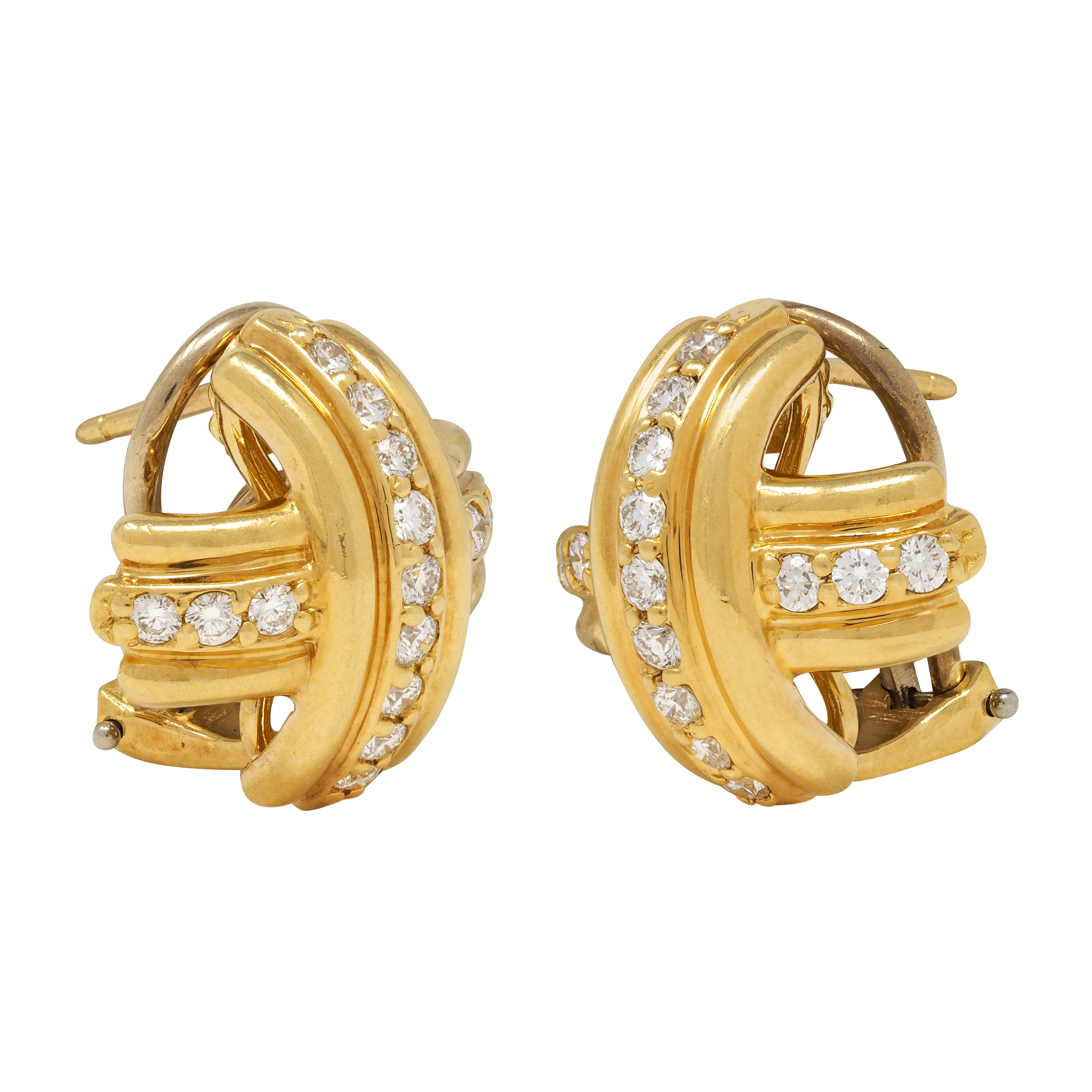 Tiffany & Co. 1990's 0.90 CTW Diamond 18 Karat Yellow Gold Signature X Earrings - Image 7