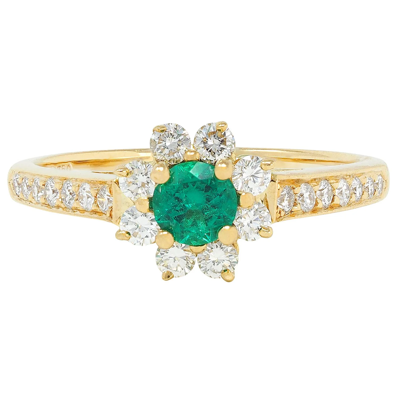 Tiffany & Co. 1990's 0.95 CTW Emerald Diamond 18 Karat Yellow Gold Vintage Cluster Ring