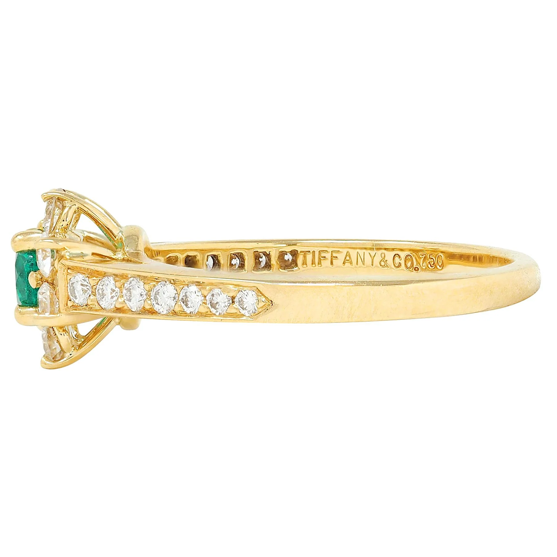 Tiffany & Co. 1990's 0.95 CTW Emerald Diamond 18 Karat Yellow Gold Vintage Cluster Ring - Image 4