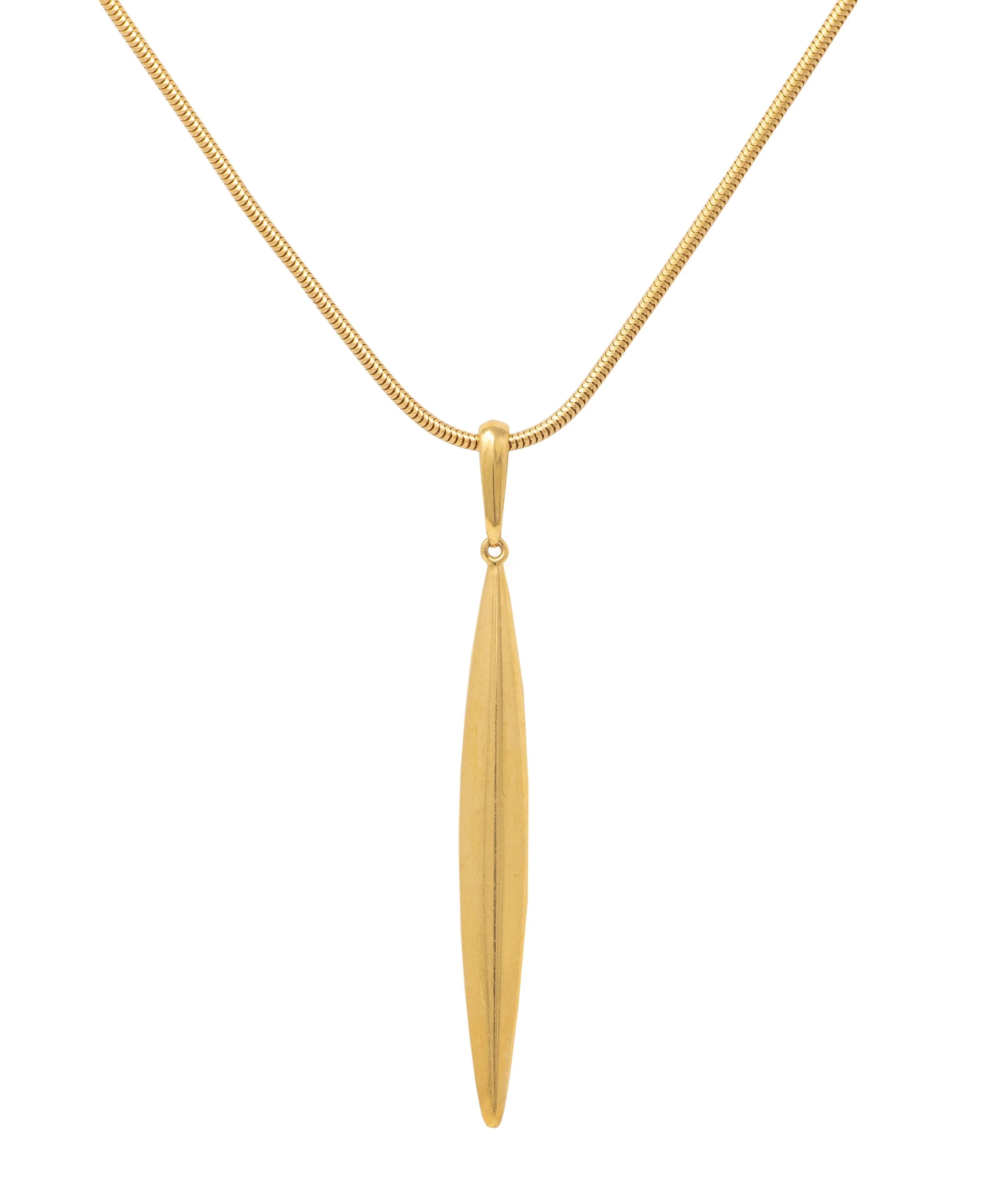 Tiffany & Co. 1990's 18 Karat Yellow Gold Vintage Minimalist Feather Pendant Necklace
