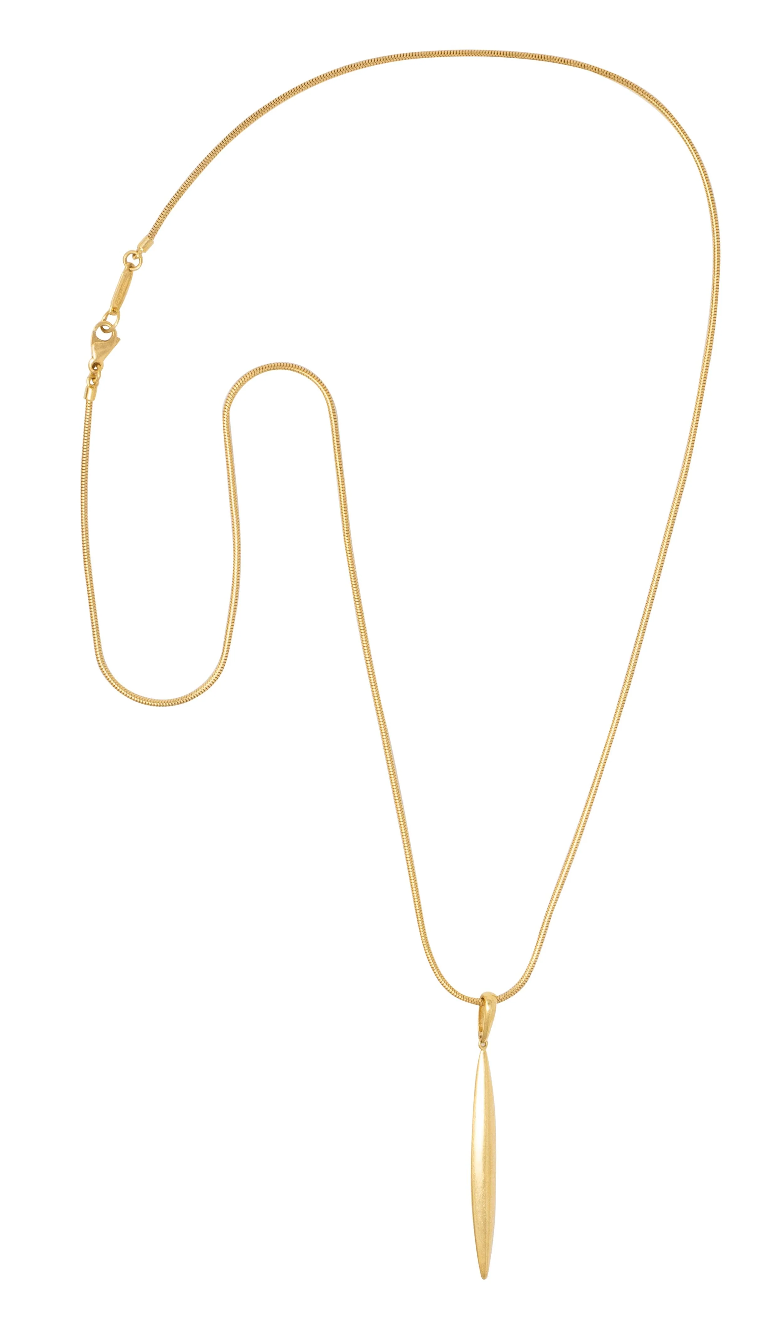 Tiffany & Co. 1990's 18 Karat Yellow Gold Vintage Minimalist Feather Pendant Necklace - Image 3