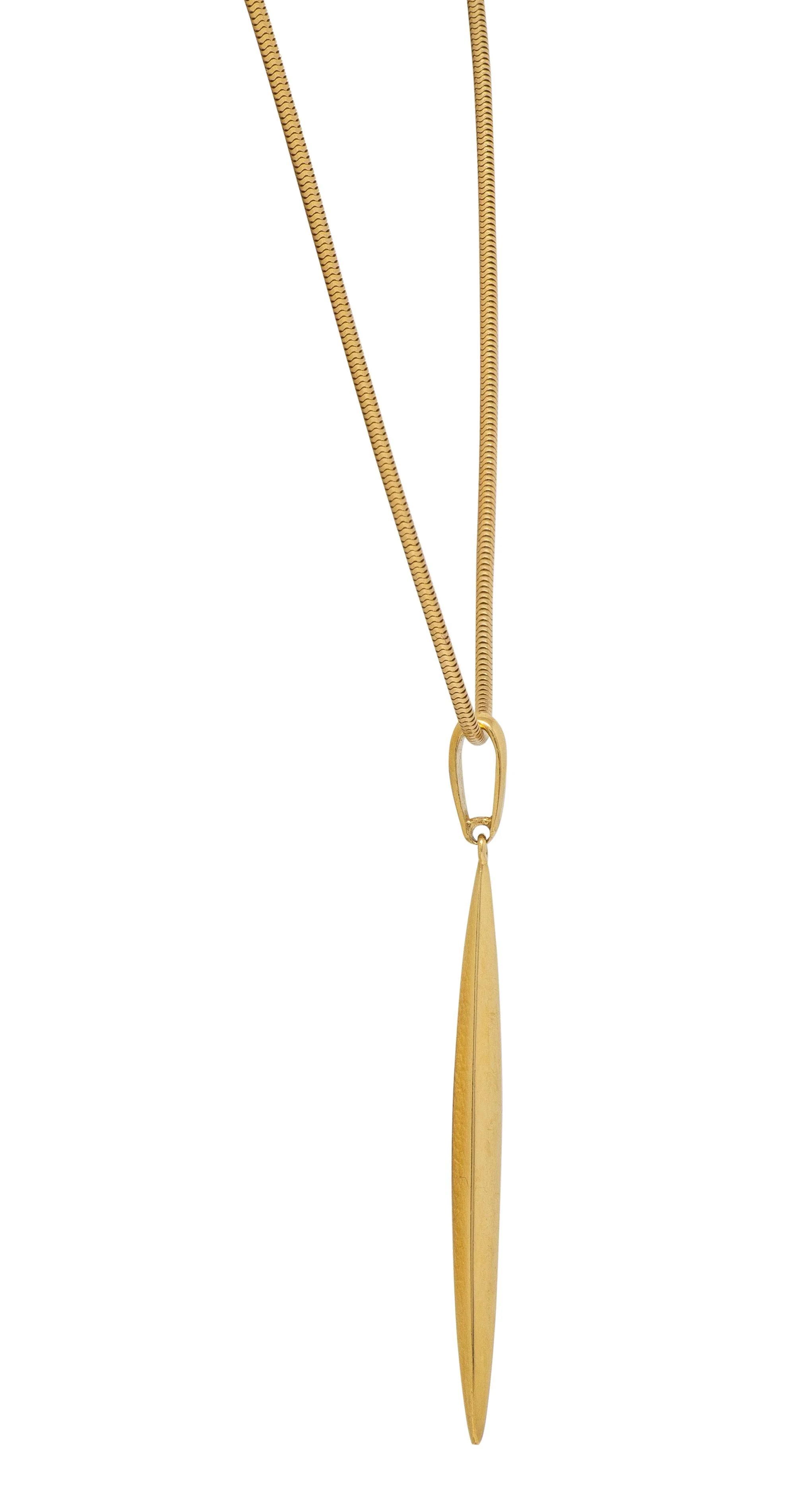 Tiffany & Co. 1990's 18 Karat Yellow Gold Vintage Minimalist Feather Pendant Necklace - Image 6