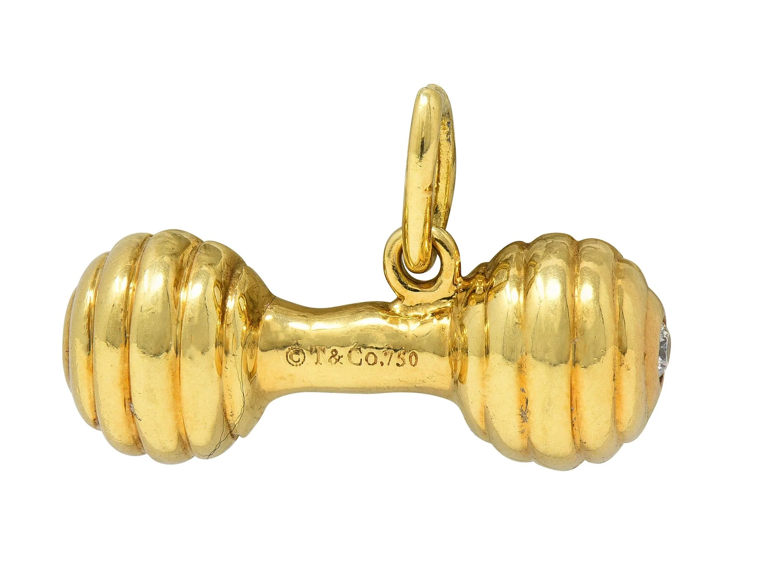 Tiffany & Co. 1990's Diamond 18 Karat Yellow Gold Vintage Baby Rattle Charm - Image 3