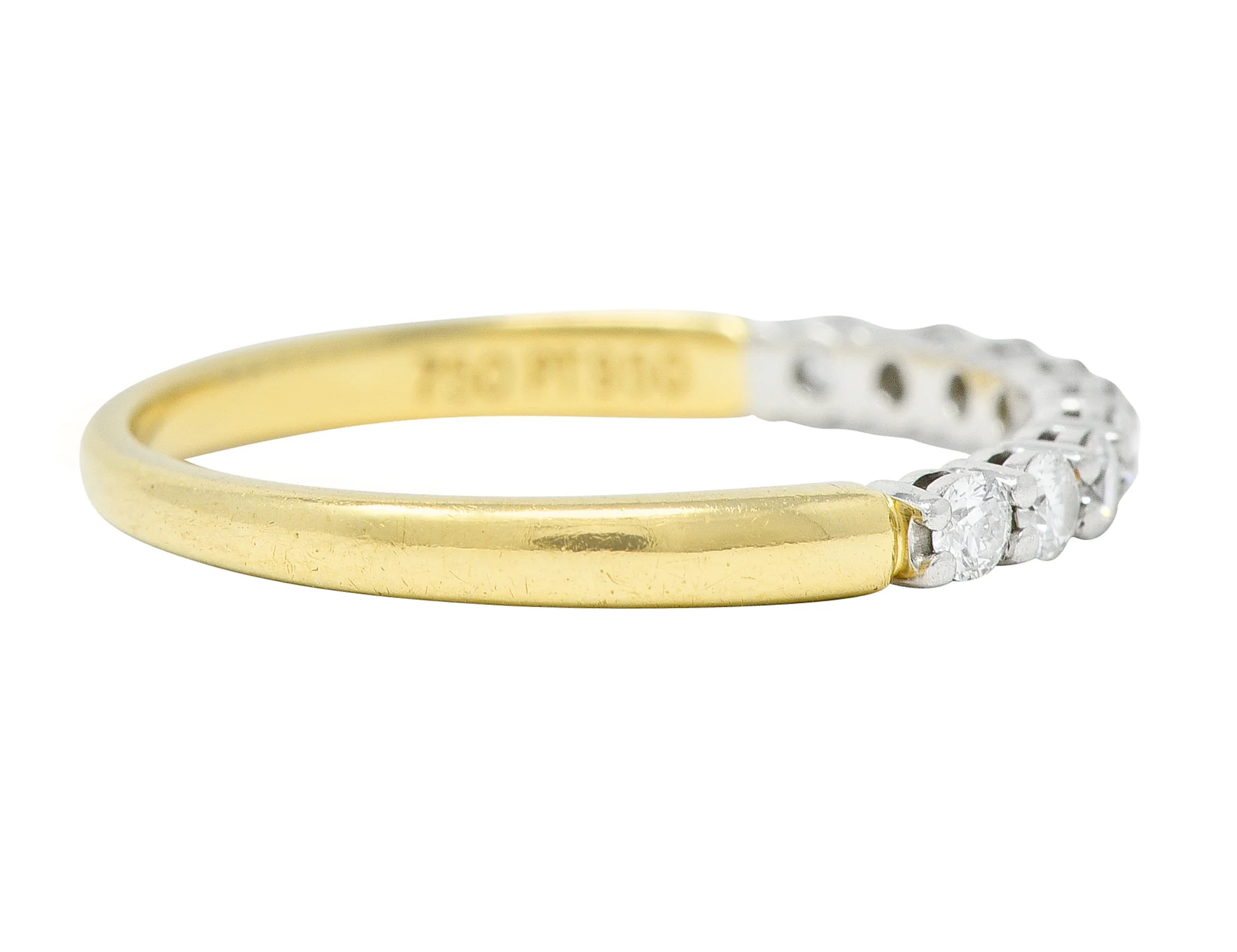 Tiffany & Co. 1990's Diamond Platinum 18 Karat Yellow Gold Vintage Band Ring - Image 3