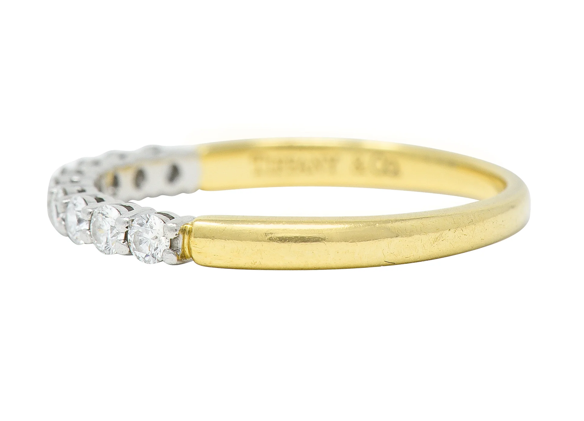 Tiffany & Co. 1990's Diamond Platinum 18 Karat Yellow Gold Vintage Band Ring - Image 5