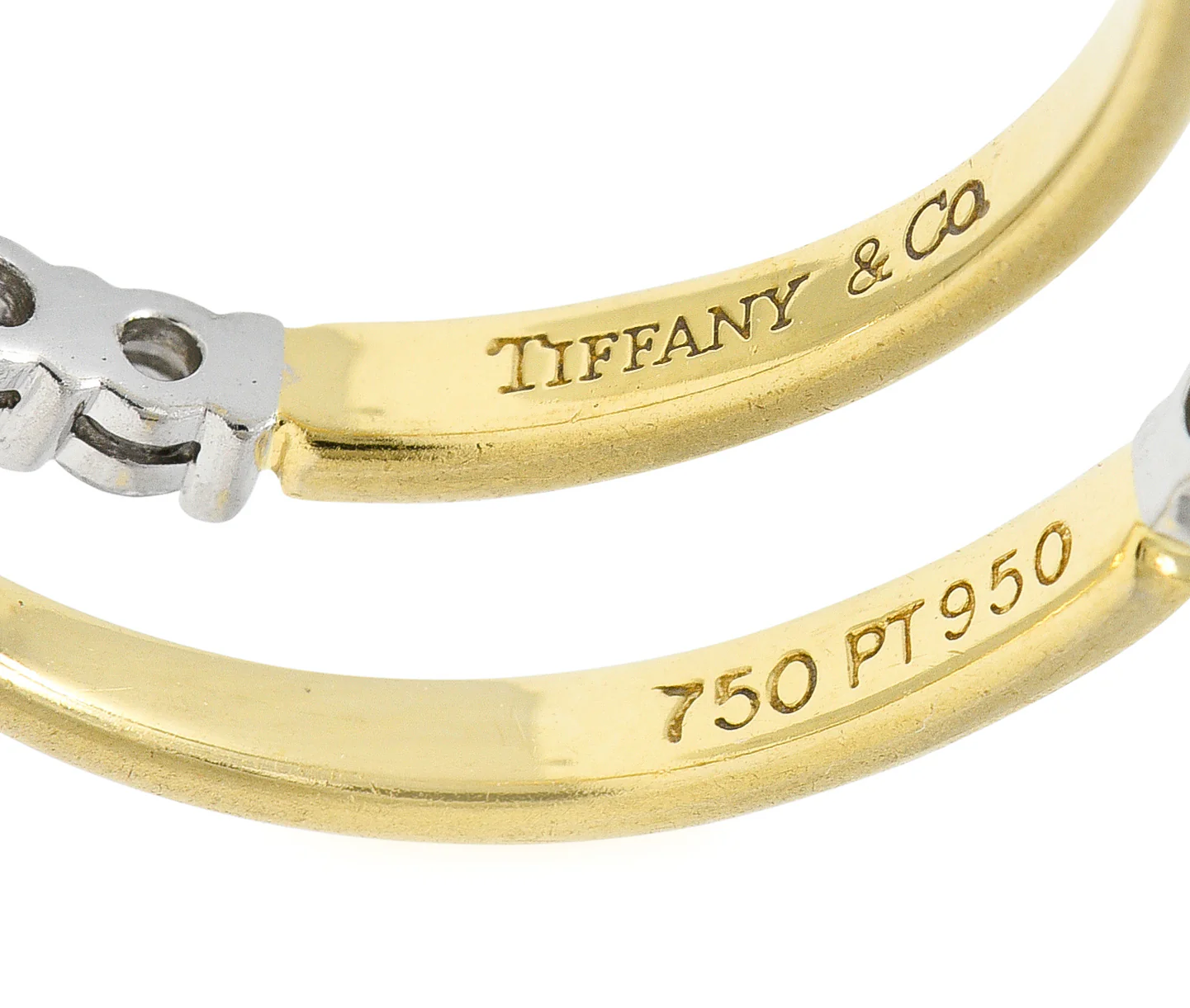Tiffany & Co. 1990's Diamond Platinum 18 Karat Yellow Gold Vintage Band Ring - Image 7