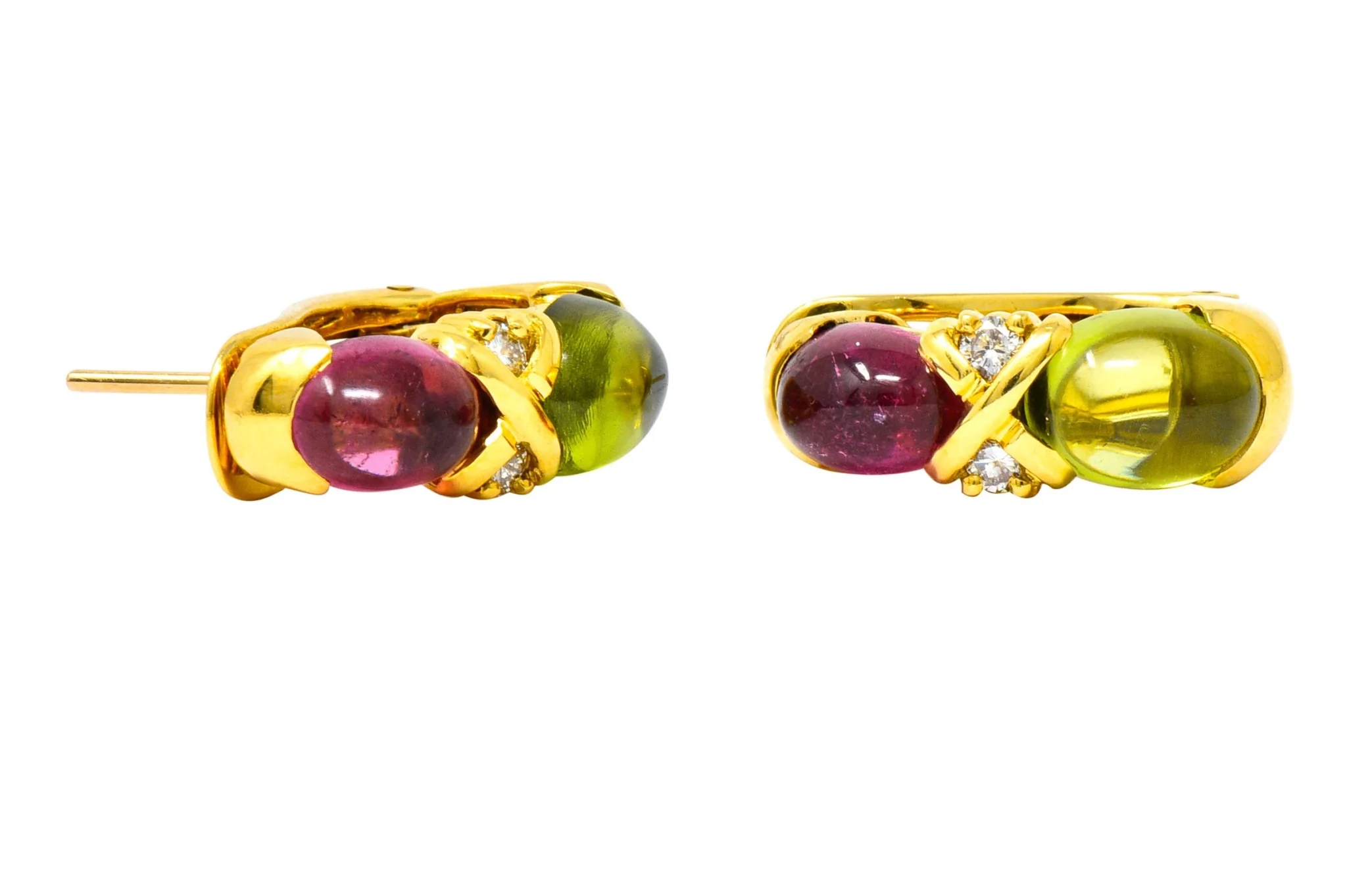 Tiffany & Co. 1990's Tourmaline Peridot Diamond 18K Yellow Gold J Hoop Earrings - Image 5