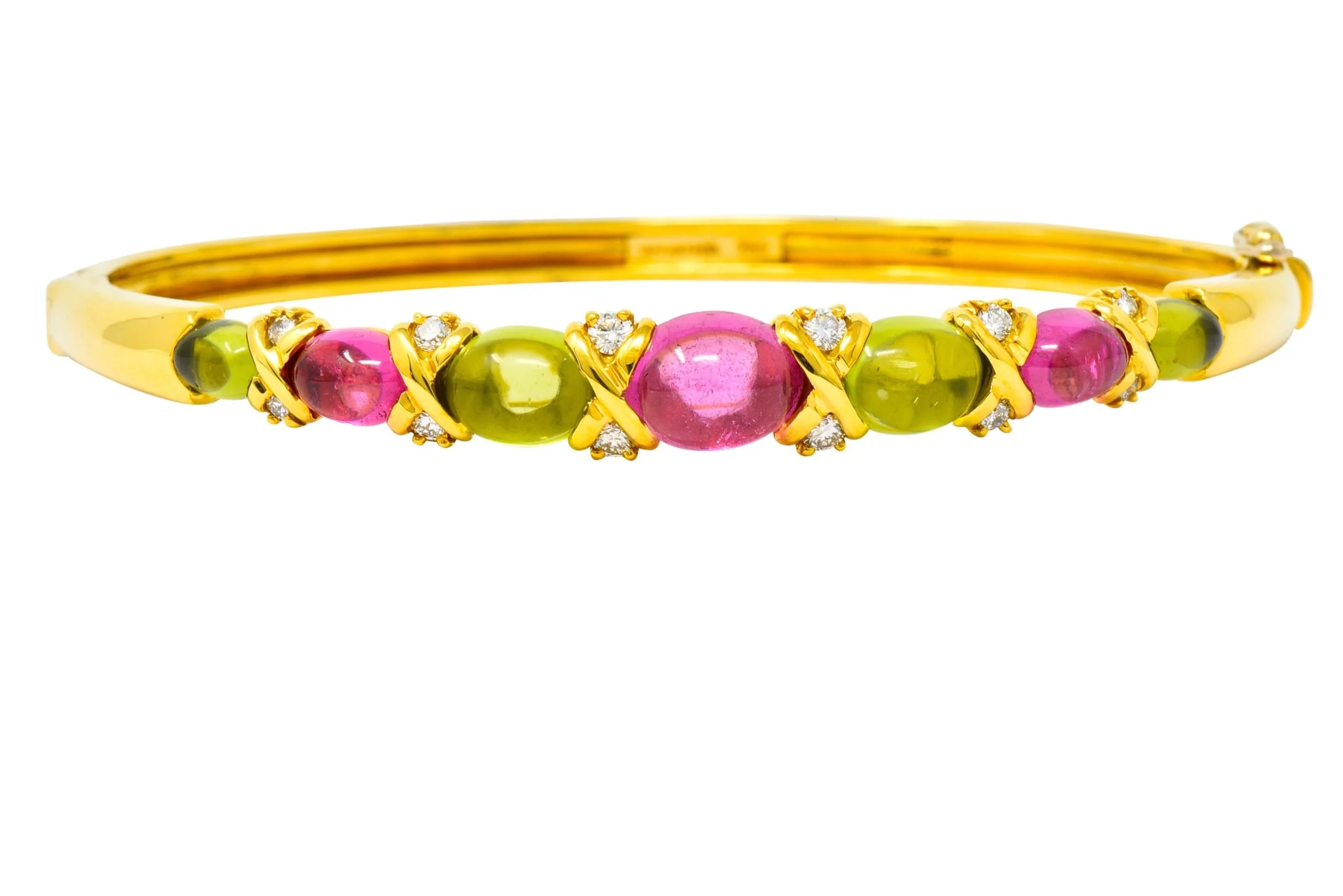 Tiffany & Co. 1990's Vintage Tourmaline Peridot Diamond Bangle Bracelet - Image 2