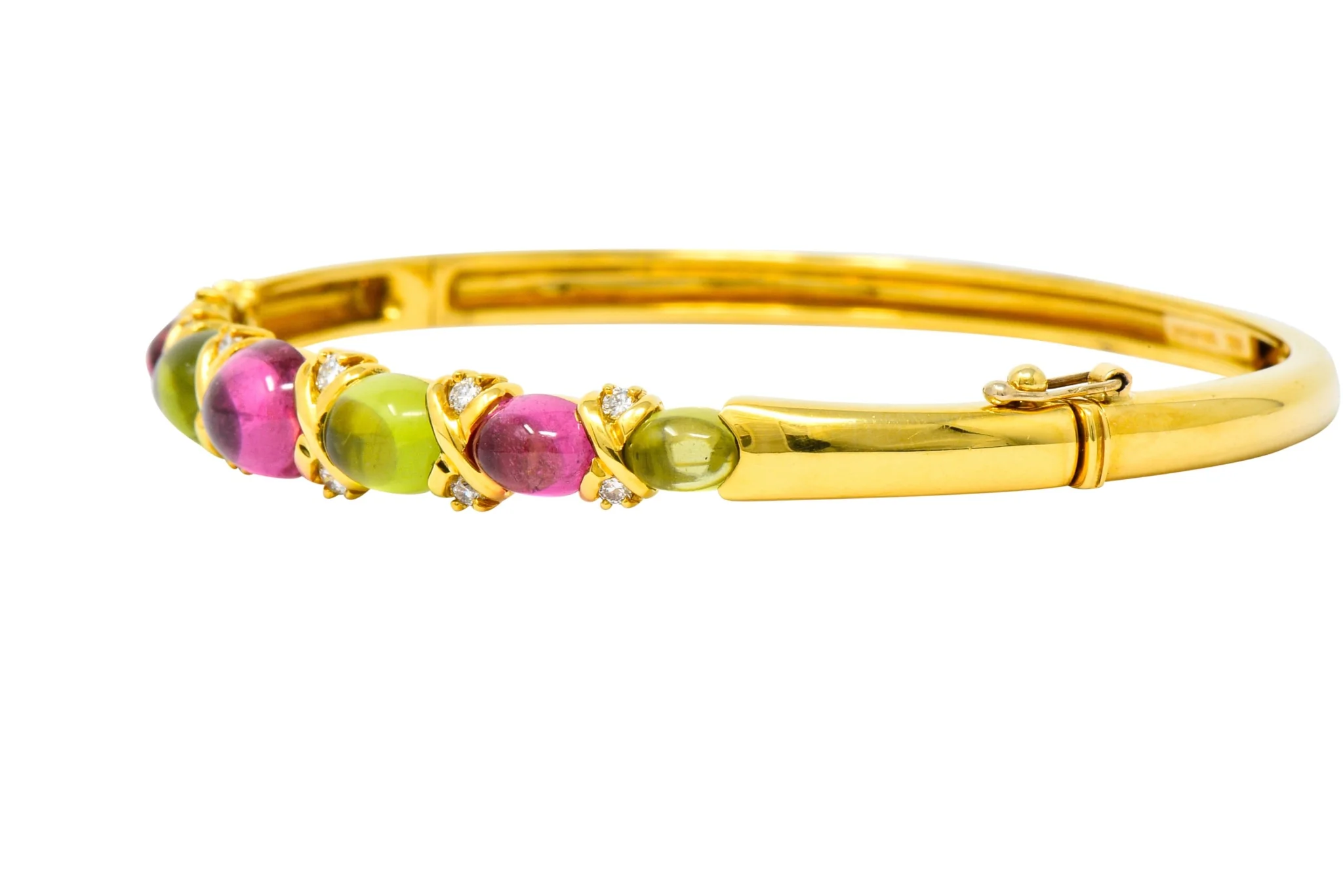Tiffany & Co. 1990's Vintage Tourmaline Peridot Diamond Bangle Bracelet - Image 3