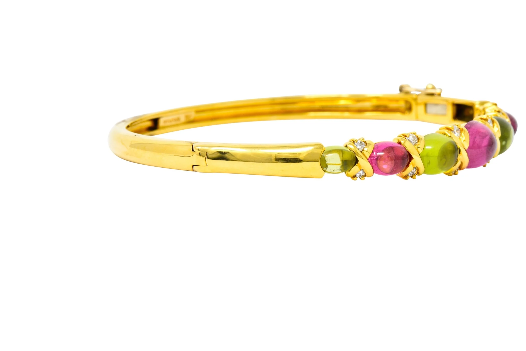 Tiffany & Co. 1990's Vintage Tourmaline Peridot Diamond Bangle Bracelet - Image 4