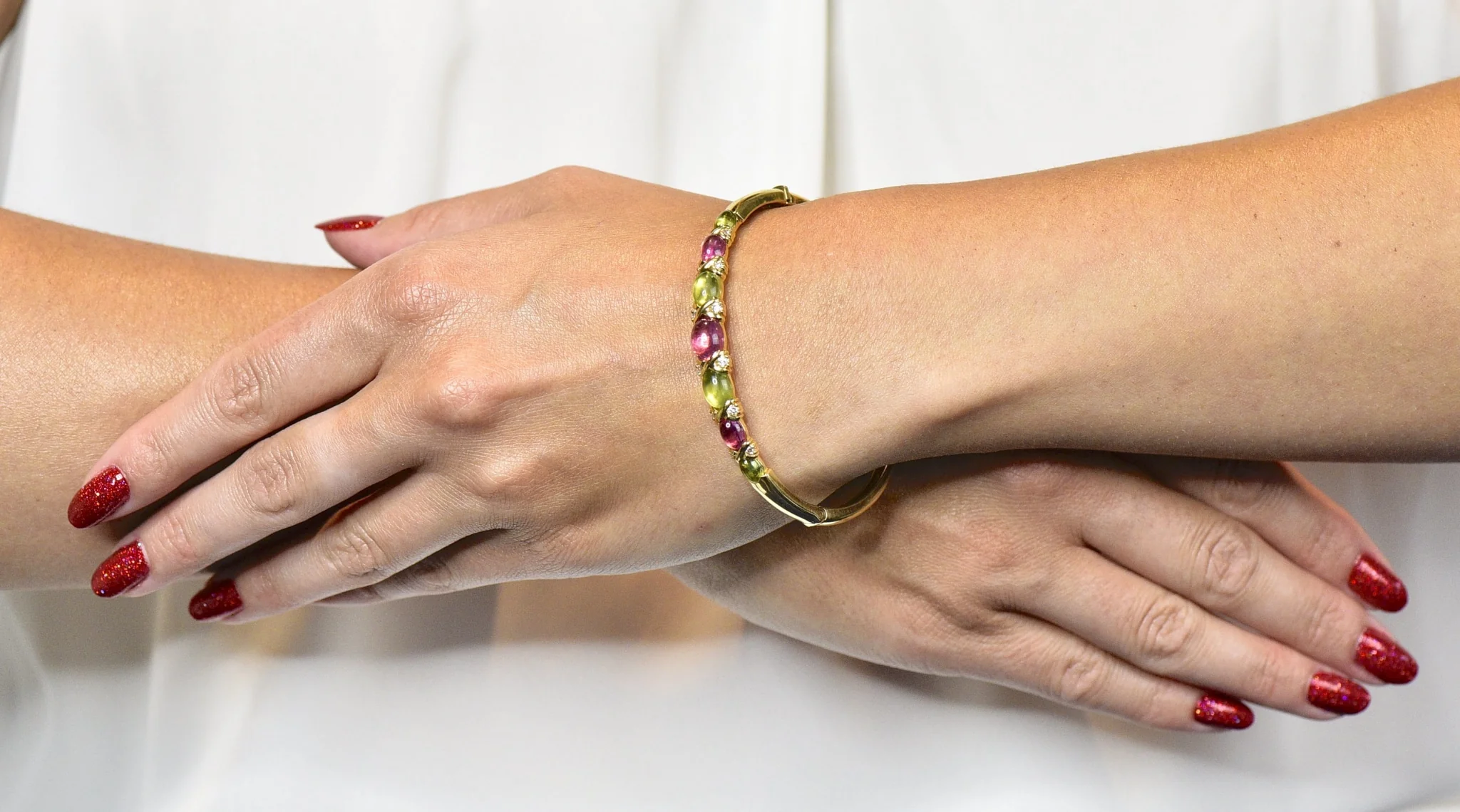 Tiffany & Co. 1990's Vintage Tourmaline Peridot Diamond Bangle Bracelet - Image 8
