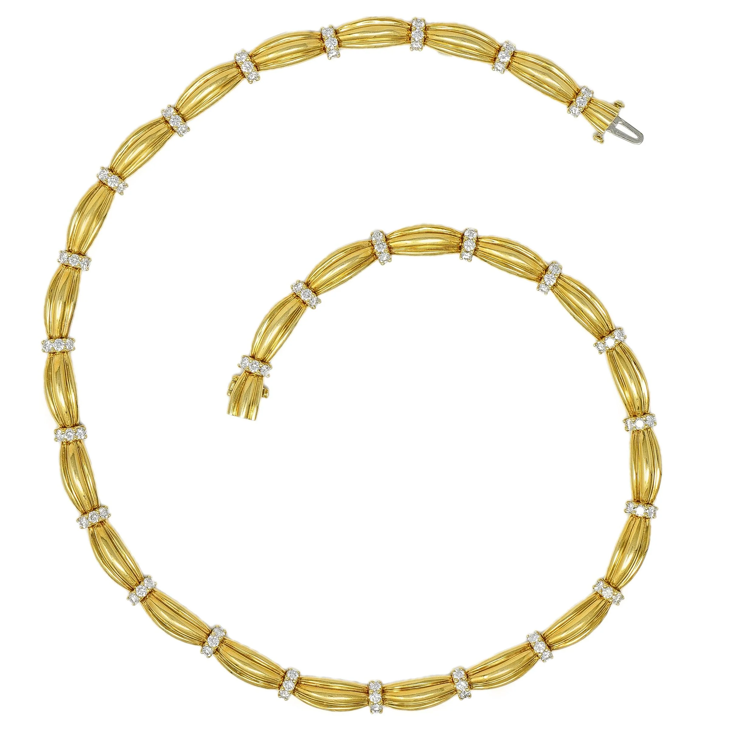 Tiffany & Co. 1992 1.04 CTW Diamond 18 Karat Yellow Gold Vintage Ribbon Necklace - Image 3