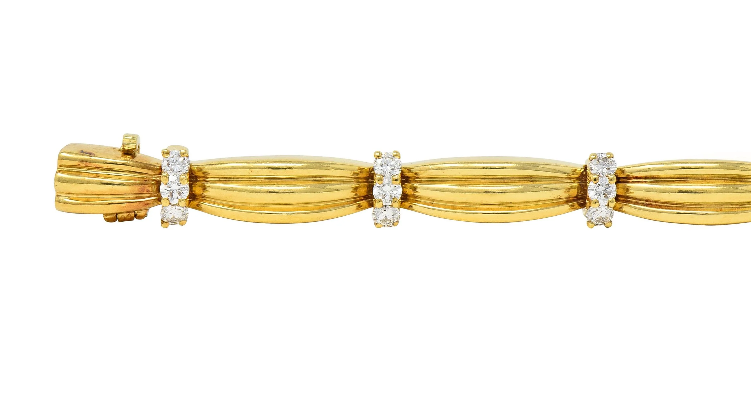 Tiffany & Co. 1992 1.50 CTW Diamond 18 Karat Yellow Gold Vintage Ribbon Bracelet - Image 3