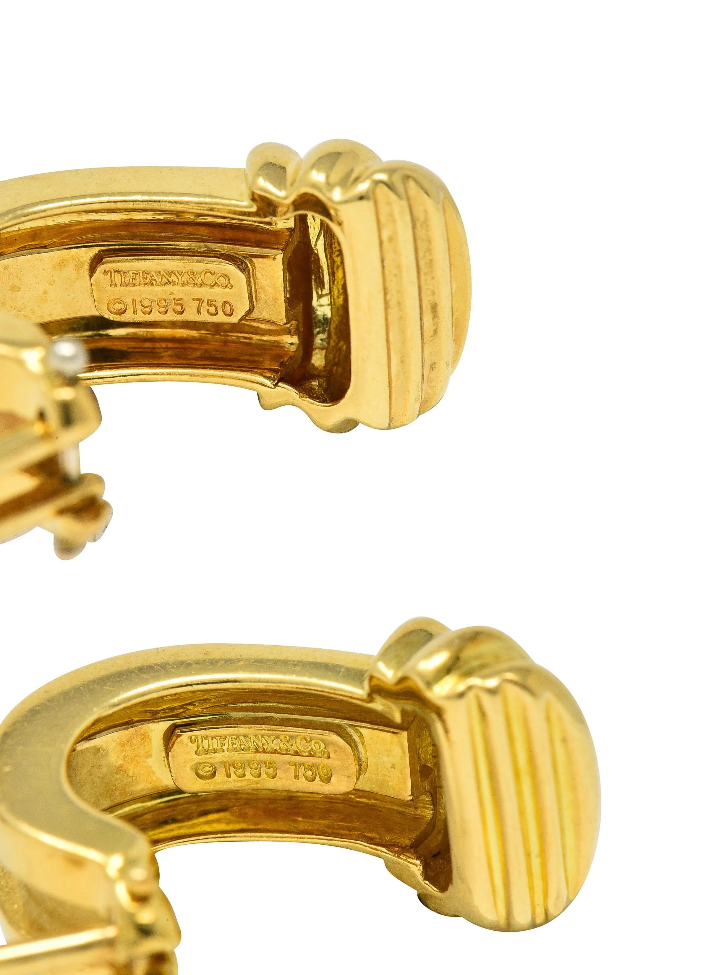 Tiffany & Co. 1995 18 Karat Yellow Gold Vintage Atlas J-Hoop Ear-Clip Earrings - Image 5
