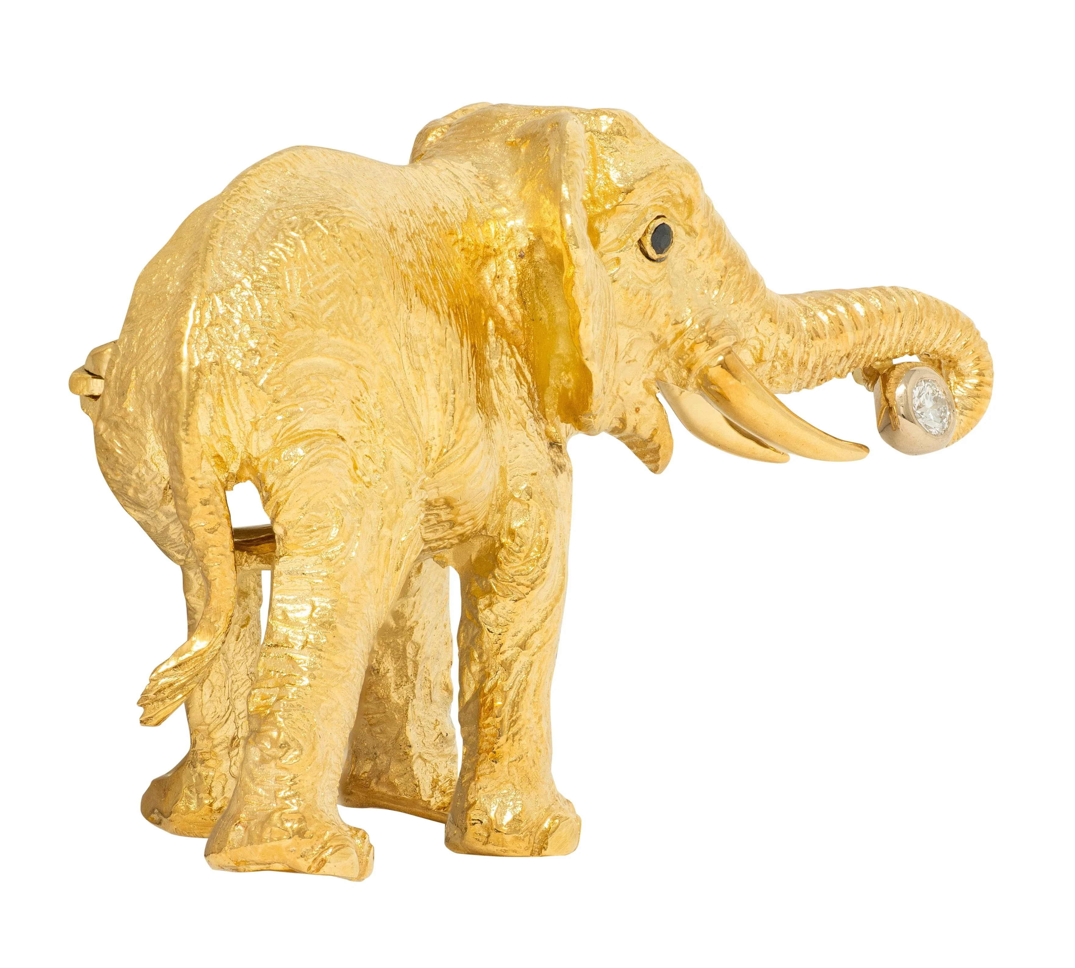 Tiffany & Co. 1996 Diamond Sapphire 18 Karat Yellow Gold Vintage Elephant Animal Brooch - Image 5