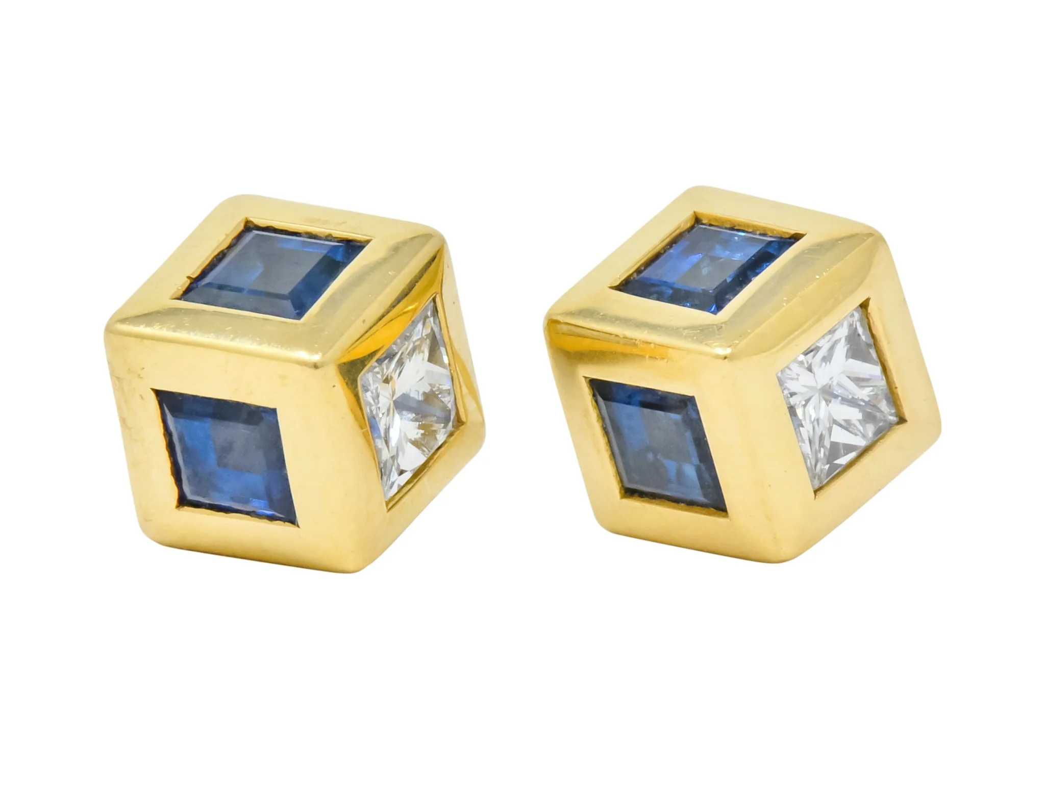 Tiffany & Co. 2.55 CTW Sapphire Diamond 18 Karat Gold Cube Earrings