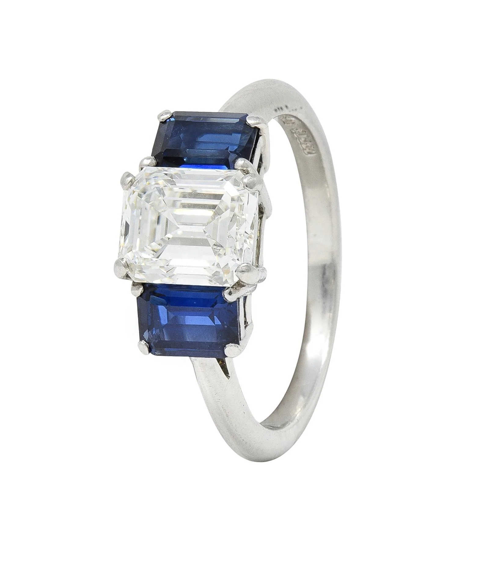 Tiffany & Co. 2.71 CTW Emerald Cut Diamond Sapphire Three Stone Platinum Ring GIA - Image 11