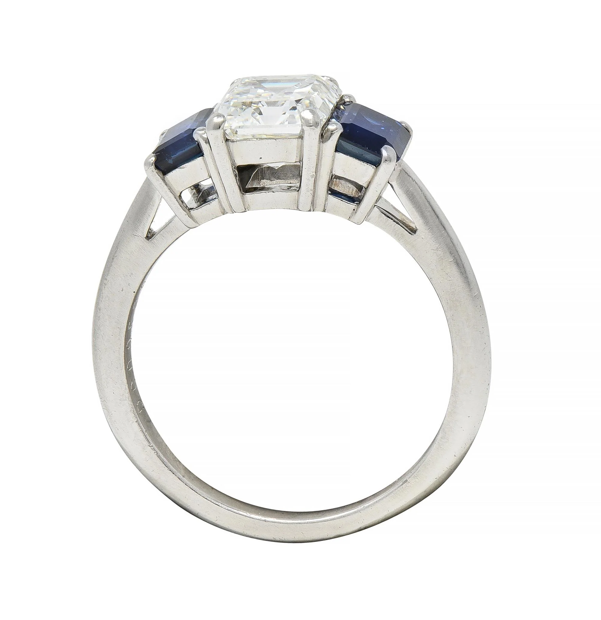 Tiffany & Co. 2.71 CTW Emerald Cut Diamond Sapphire Three Stone Platinum Ring GIA - Image 12