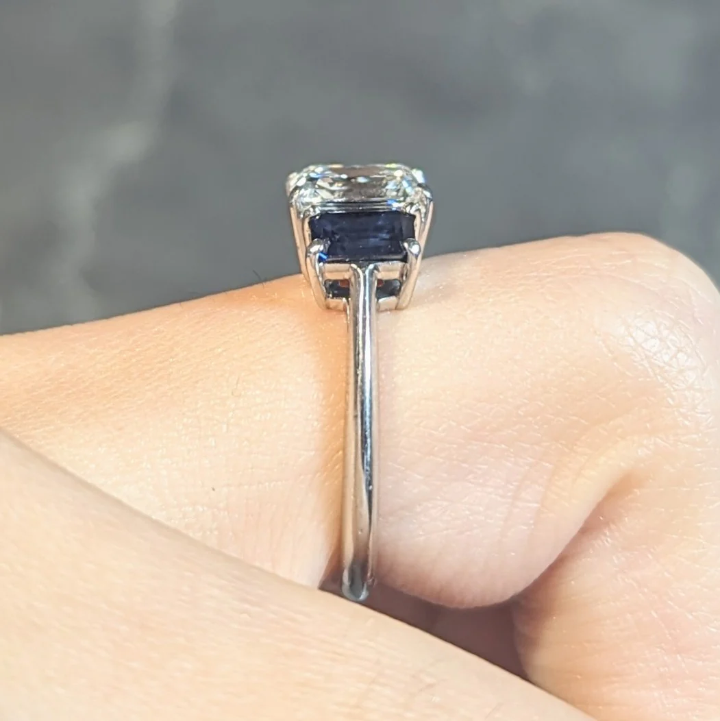 Tiffany & Co. 2.71 CTW Emerald Cut Diamond Sapphire Three Stone Platinum Ring GIA - Image 16