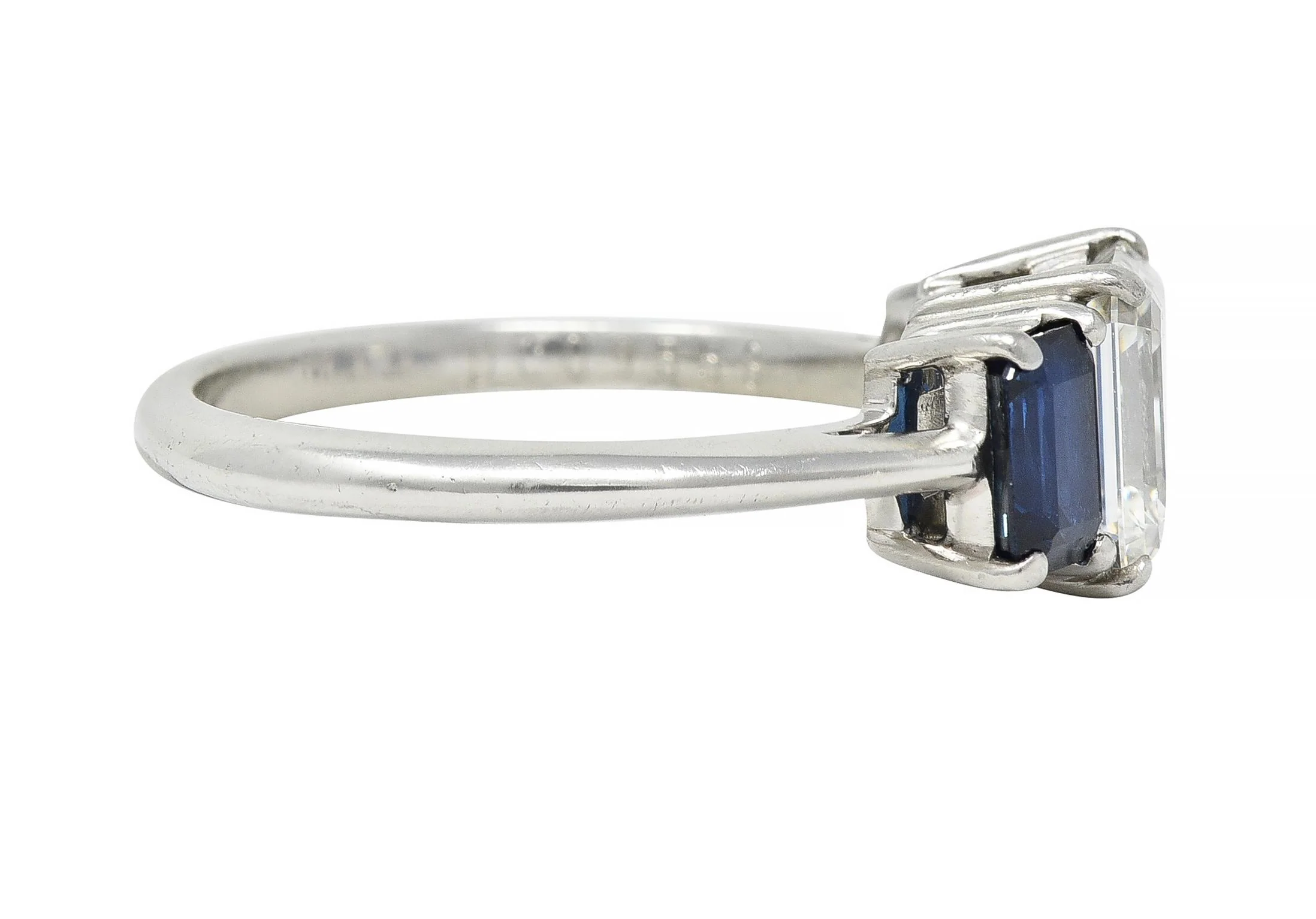 Tiffany & Co. 2.71 CTW Emerald Cut Diamond Sapphire Three Stone Platinum Ring GIA - Image 4