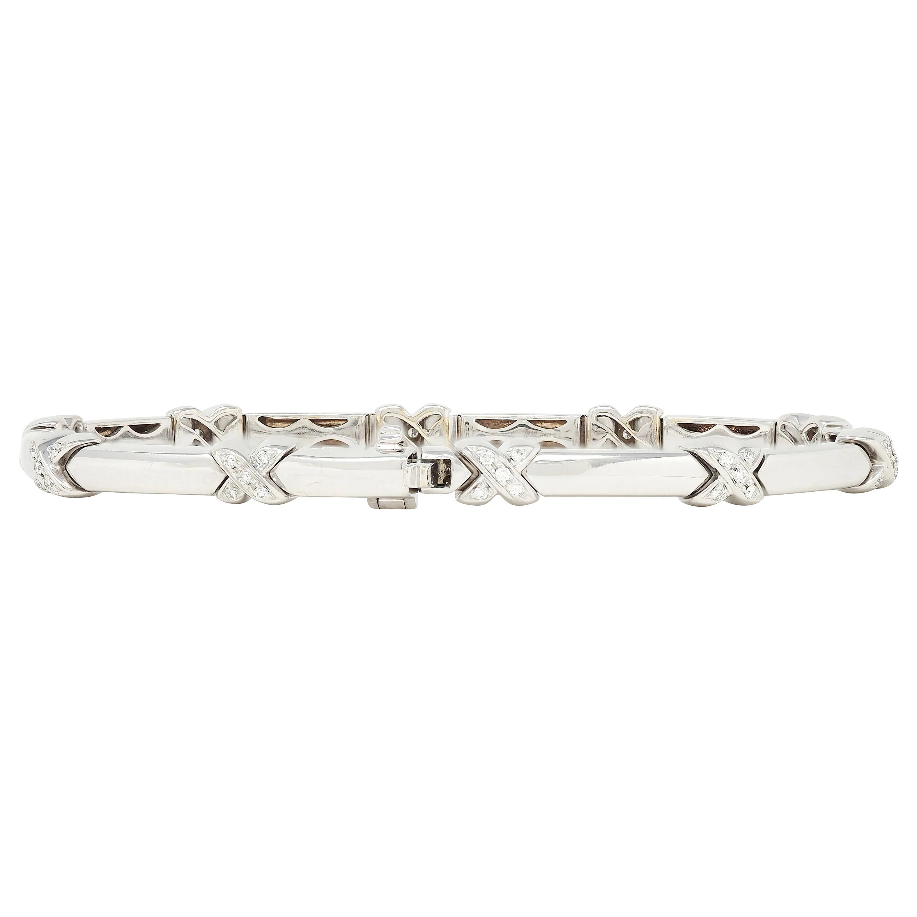 Tiffany & Co. 2000's Diamond 18 Karat White Gold X Link Bracelet - Image 4