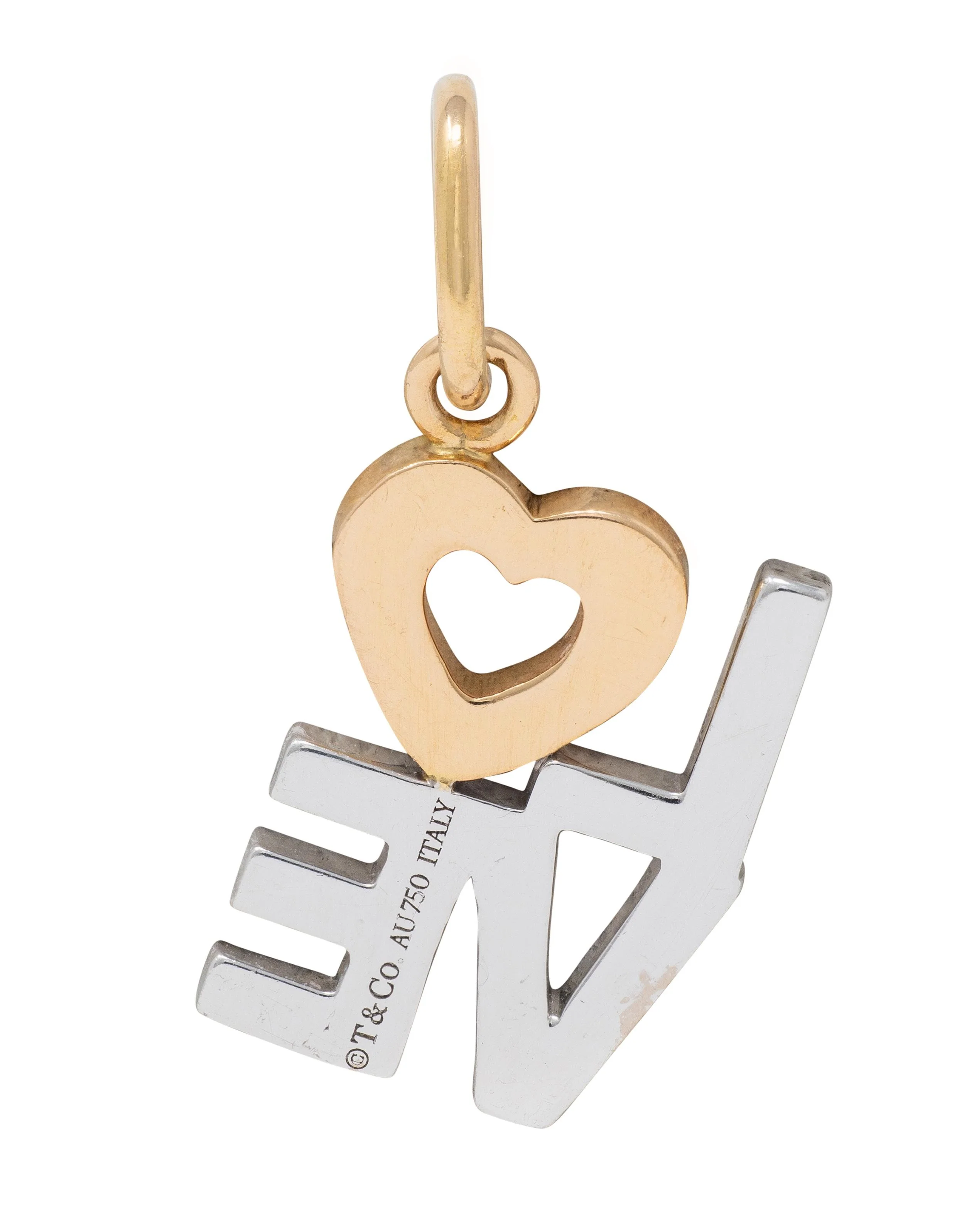 Tiffany & Co. 2000's Diamond 18 Karat Two-Tone Gold Love Charm - Image 3