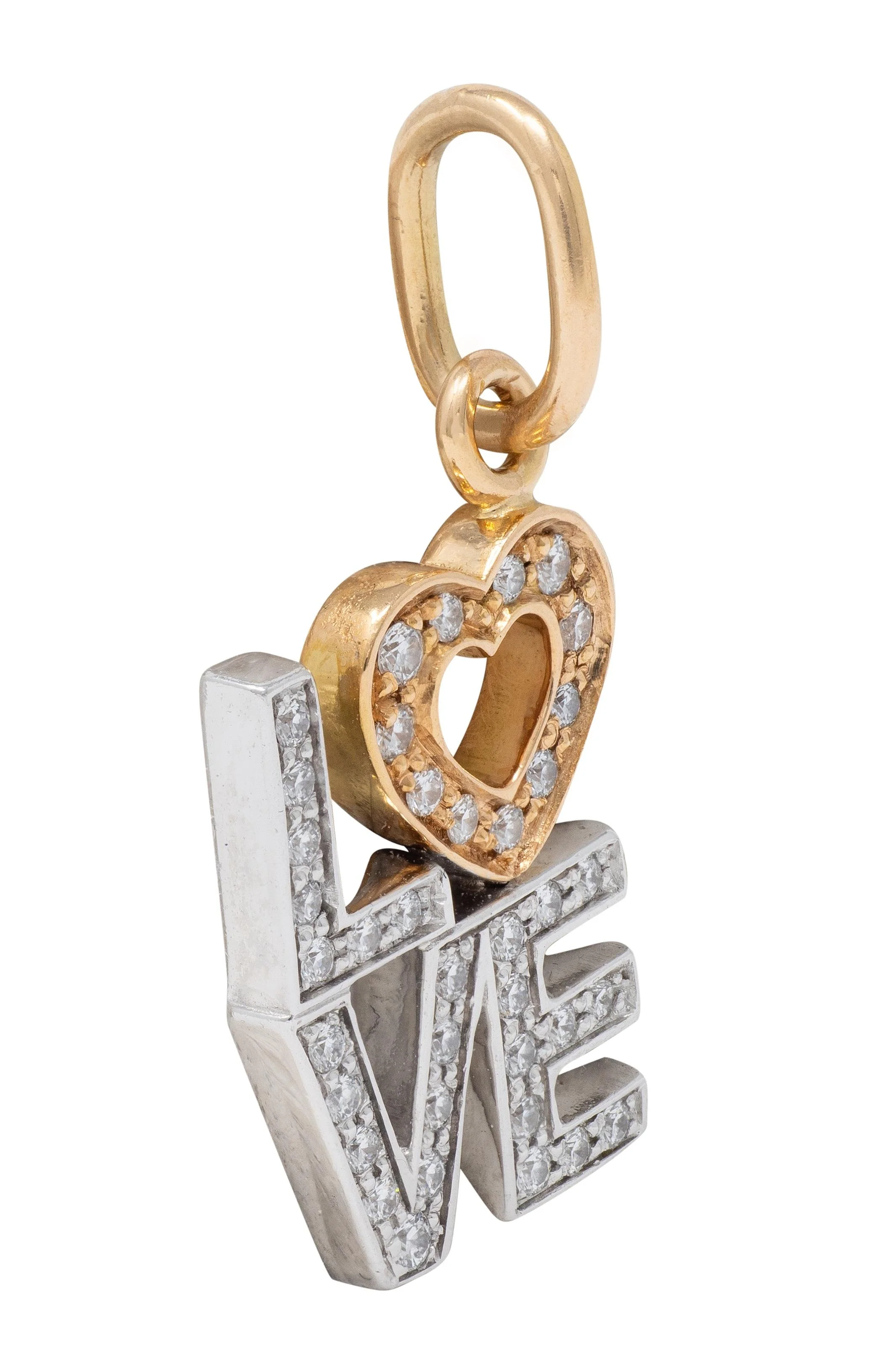 Tiffany & Co. 2000's Diamond 18 Karat Two-Tone Gold Love Charm - Image 4