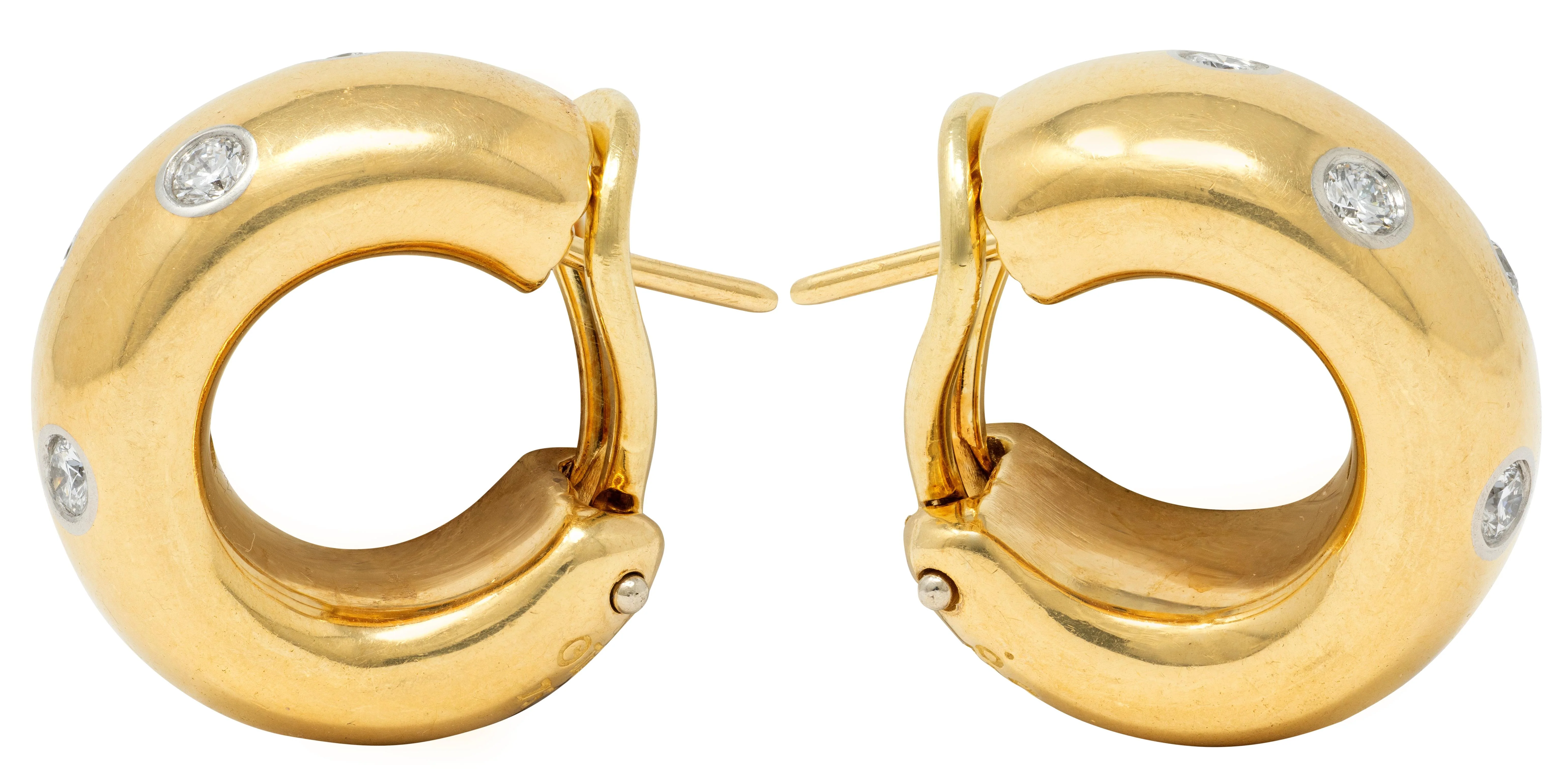 Tiffany & Co. 2000's Diamond Platinum 18 Karat Yellow Gold Etoile J-Hoop Earrings - Image 4