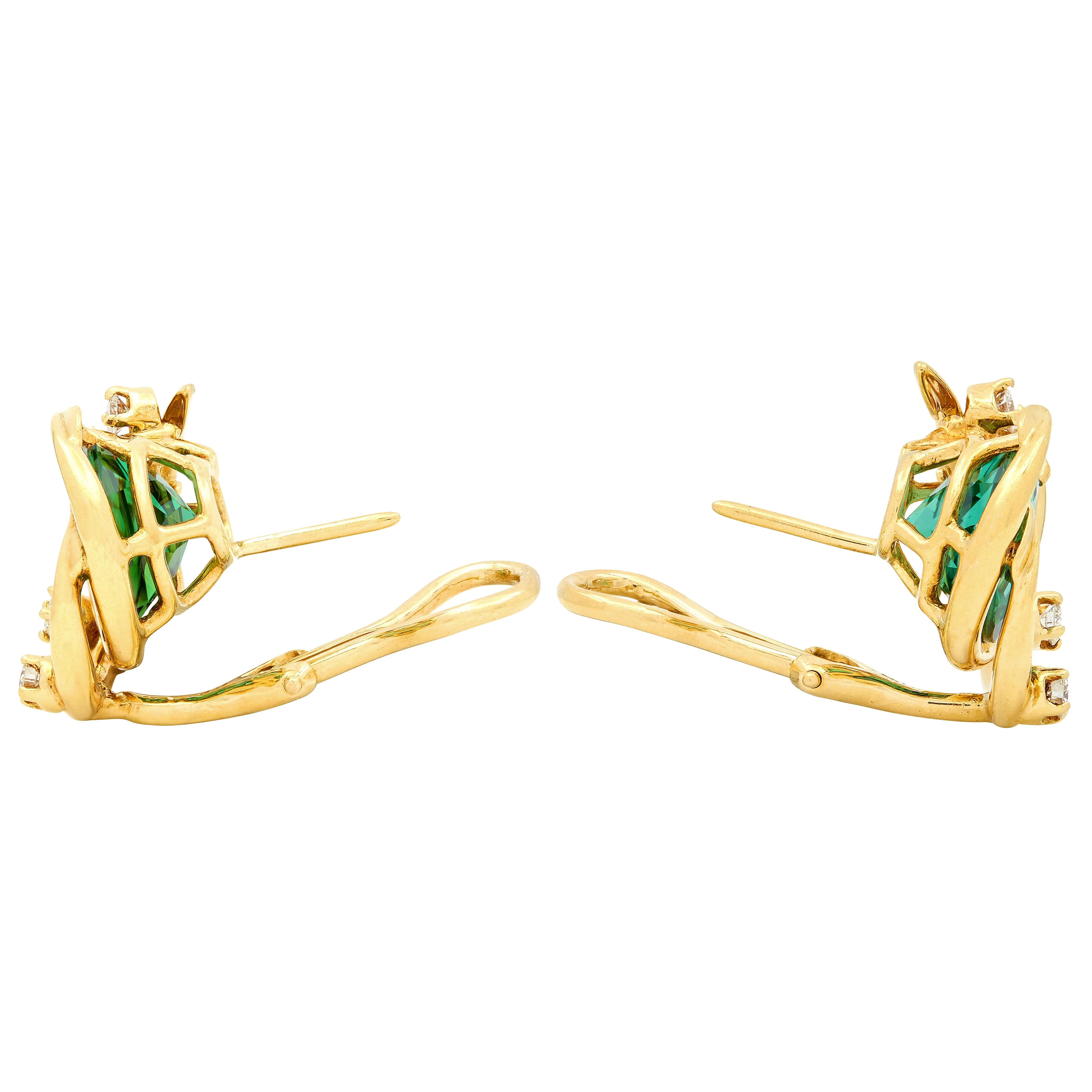 Tiffany & Co. 2000's Tourmaline Diamond 18 Karat Yellow Gold Contemporary Swirl Earrings - Image 6