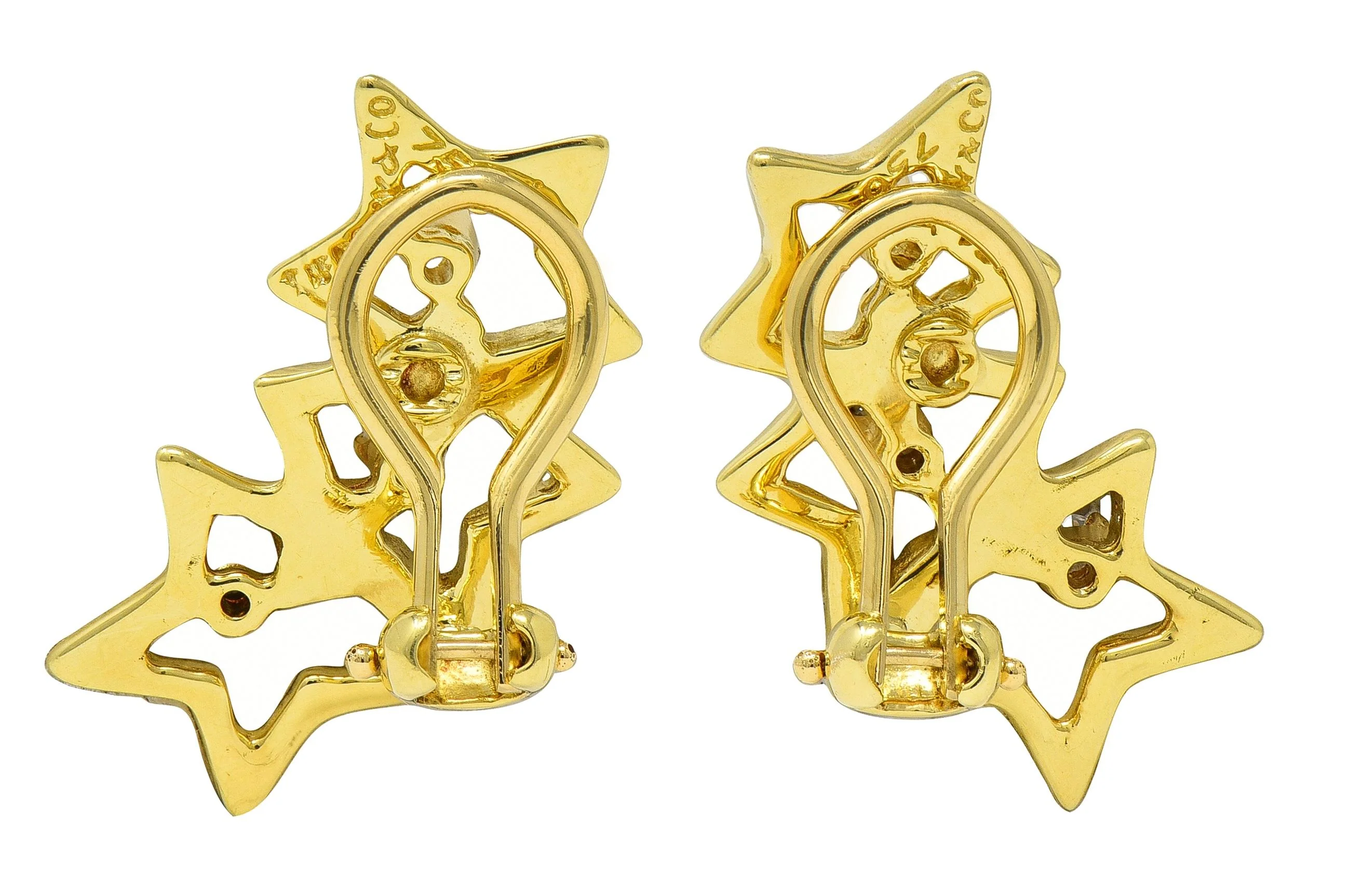 Tiffany & Co. 2010's Diamond 18 Karat Yellow Gold Triple Star Ear-Clip Earrings - Image 4