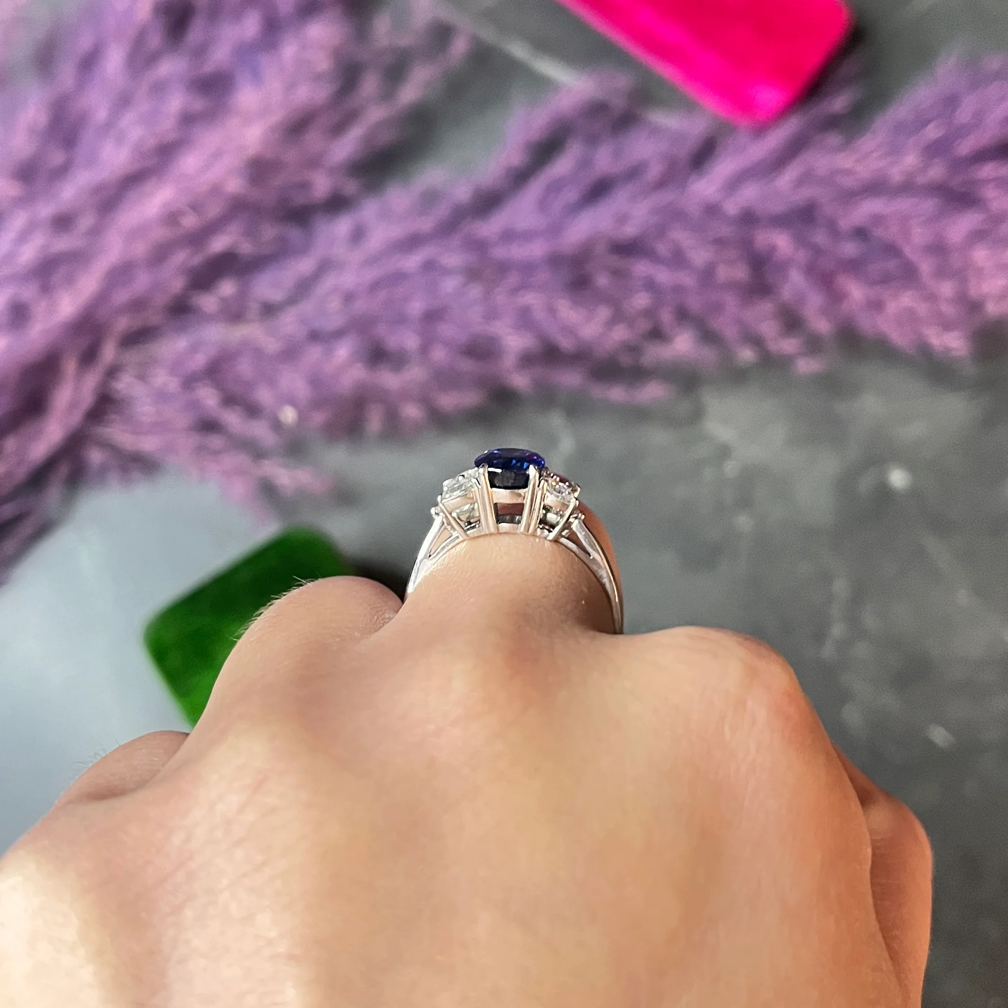 Tiffany & Co. 3.34 CTW Sapphire Marquise Pear Cut Diamond Platinum Victoria Vintage Ring - Image 11