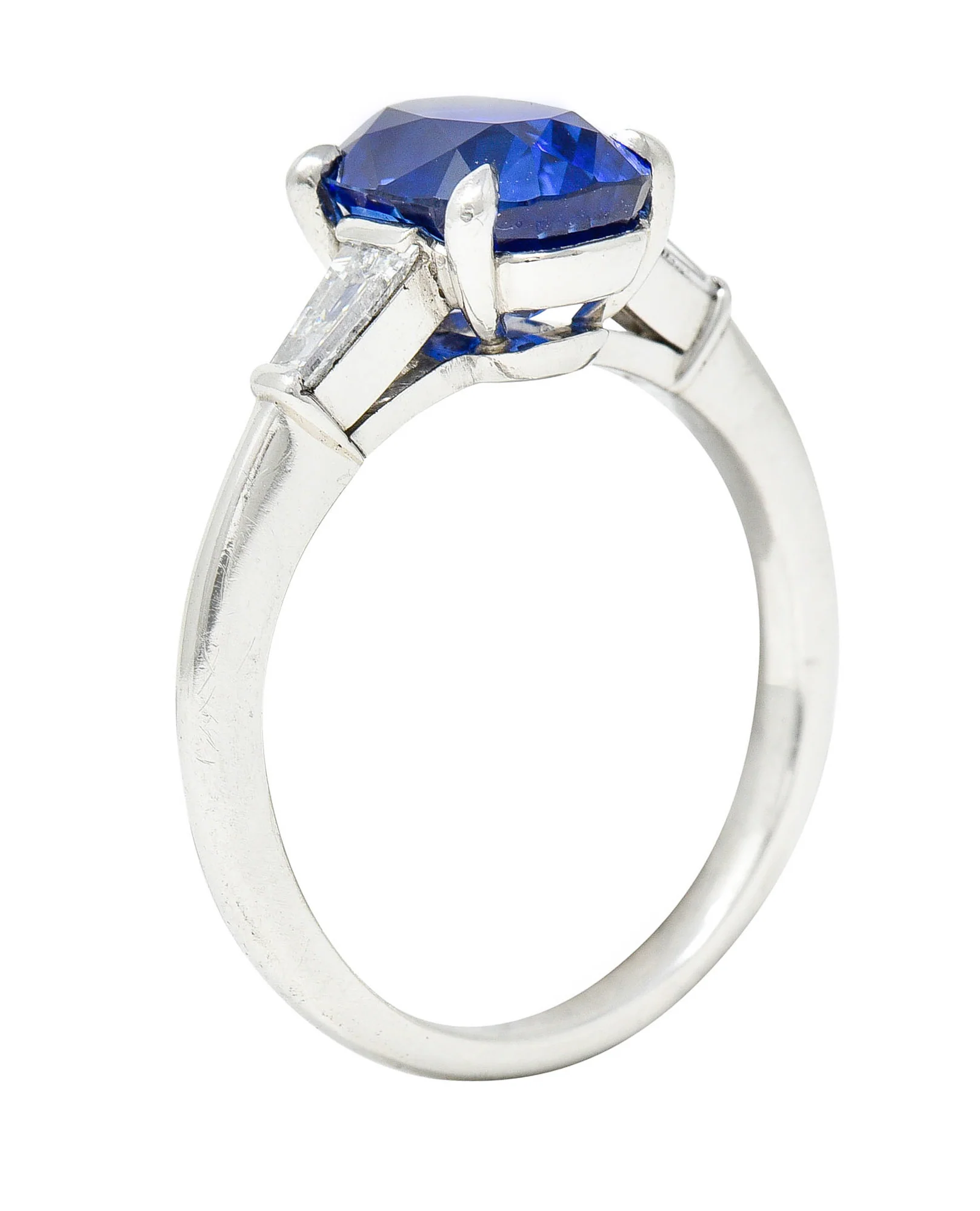 Tiffany & Co. 3.54 CTW No Heat Royal Blue Sapphire Diamond Platinum Three Stone Ring GIA - Image 10