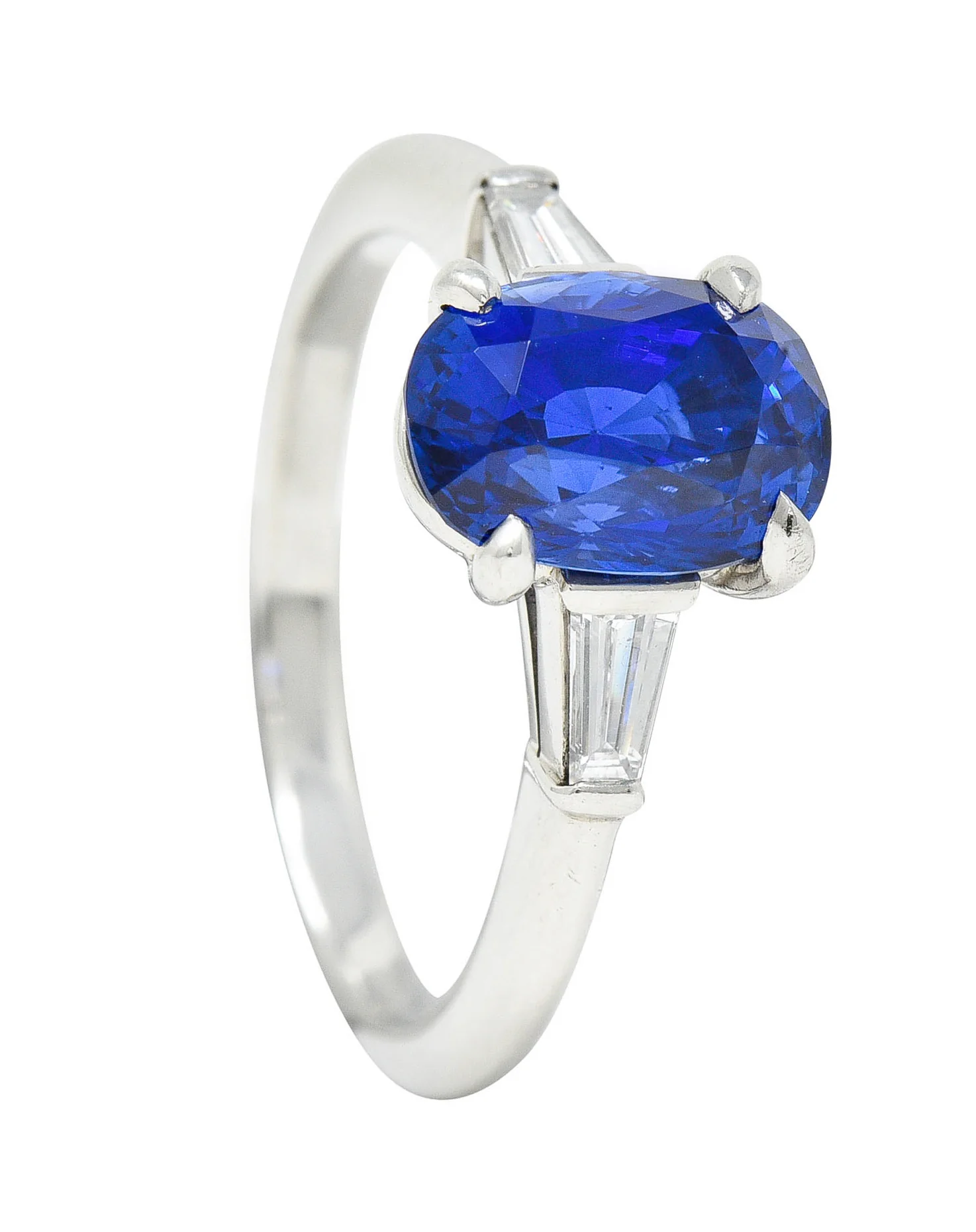 Tiffany & Co. 3.54 CTW No Heat Royal Blue Sapphire Diamond Platinum Three Stone Ring GIA - Image 11